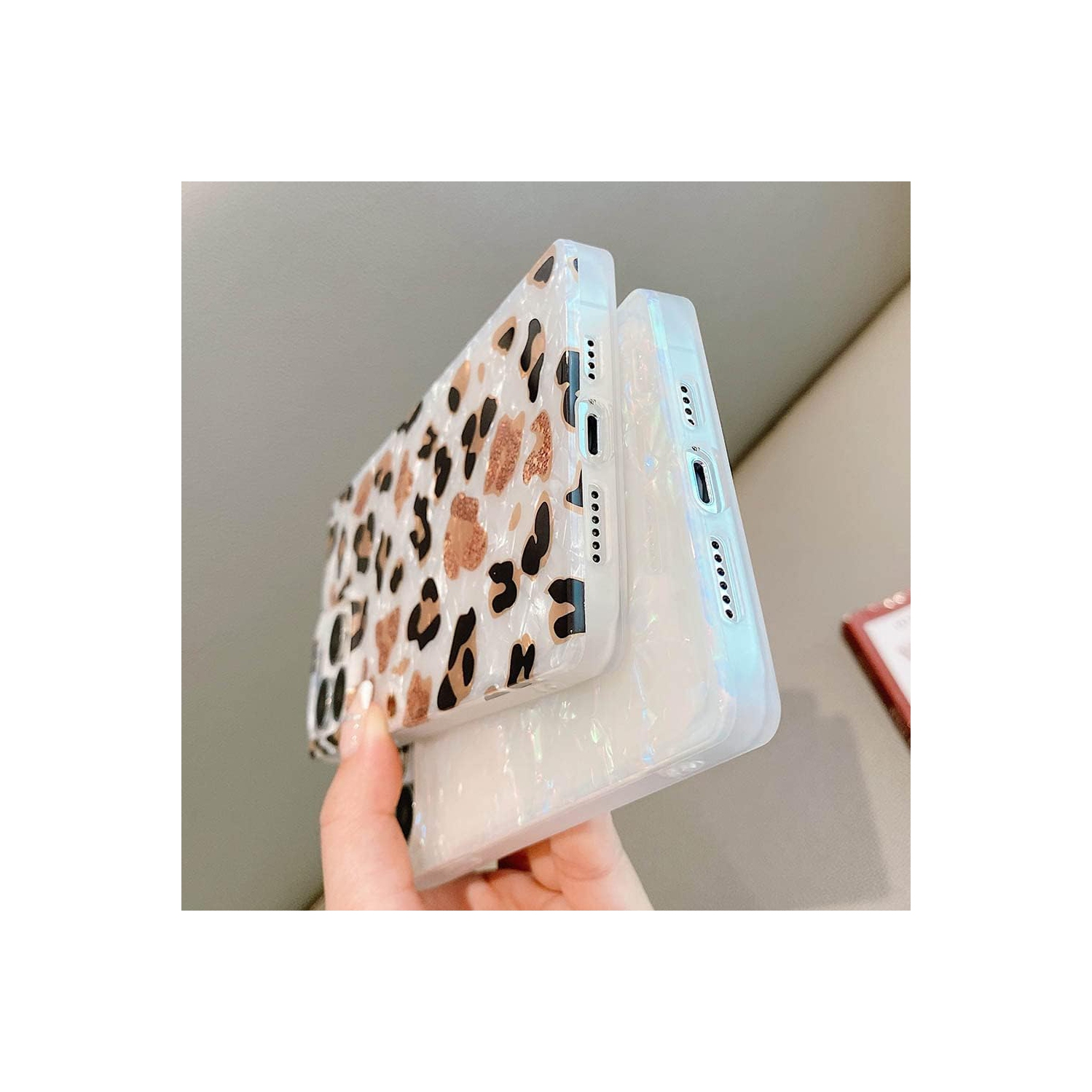 Luxury Square Compatible with iPhone 12 Pro Max Case, Slim Coloful Sparkle Glitter Mother-of-Pearl Pattern