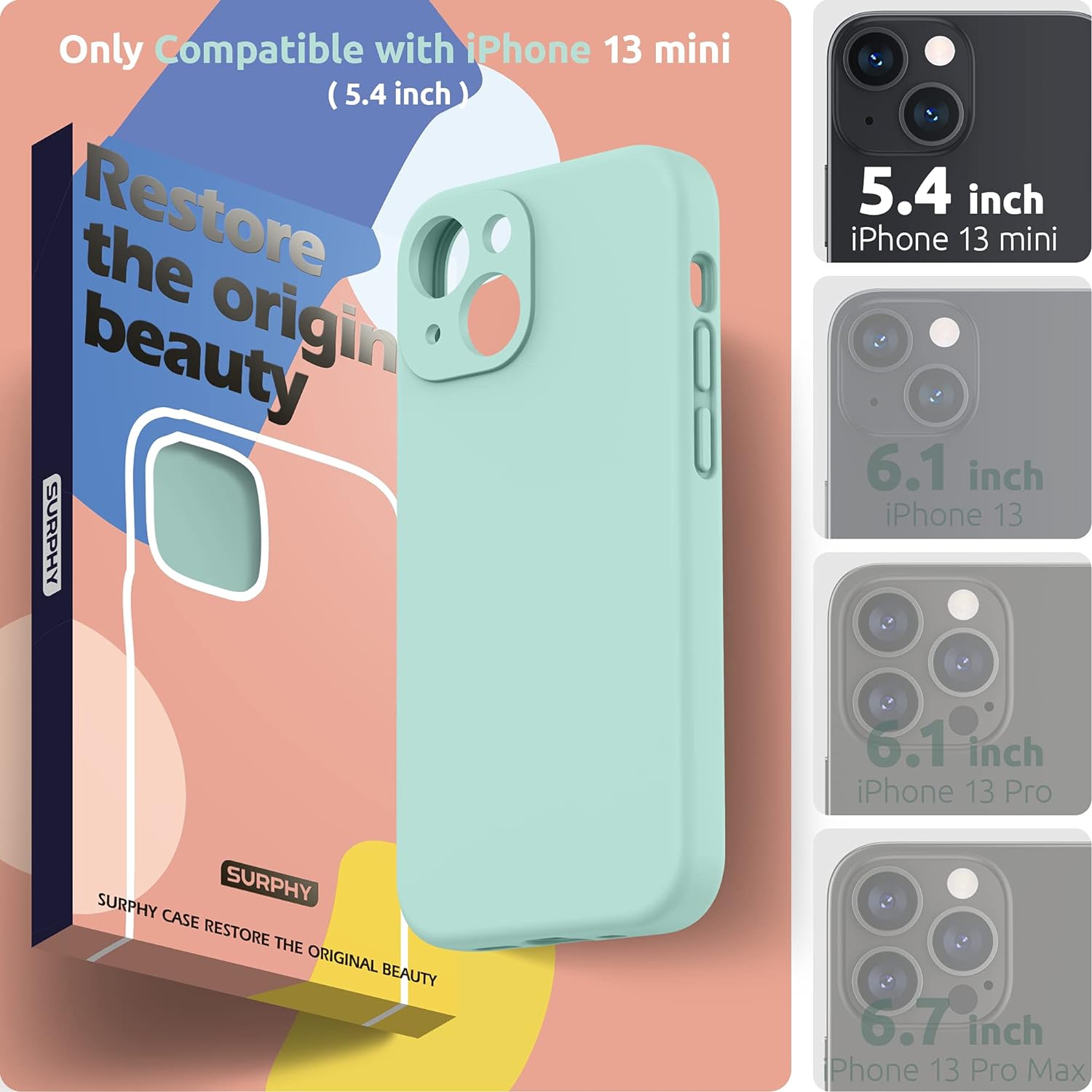 Designed for iPhone 13 Mini Case with Screen Protector, Liquid