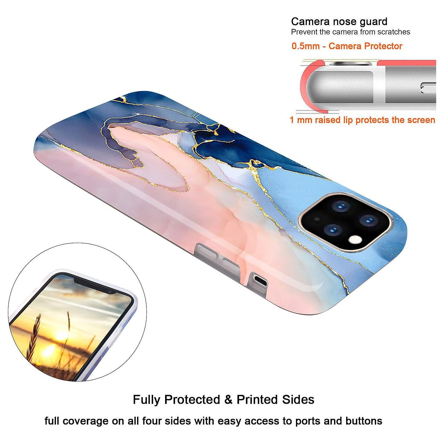 iPhone 11 Pro Case Gold Glitter Sparkle Marble Design Clear Bumper TPU Soft Rubber Silicone Cover Phone Case