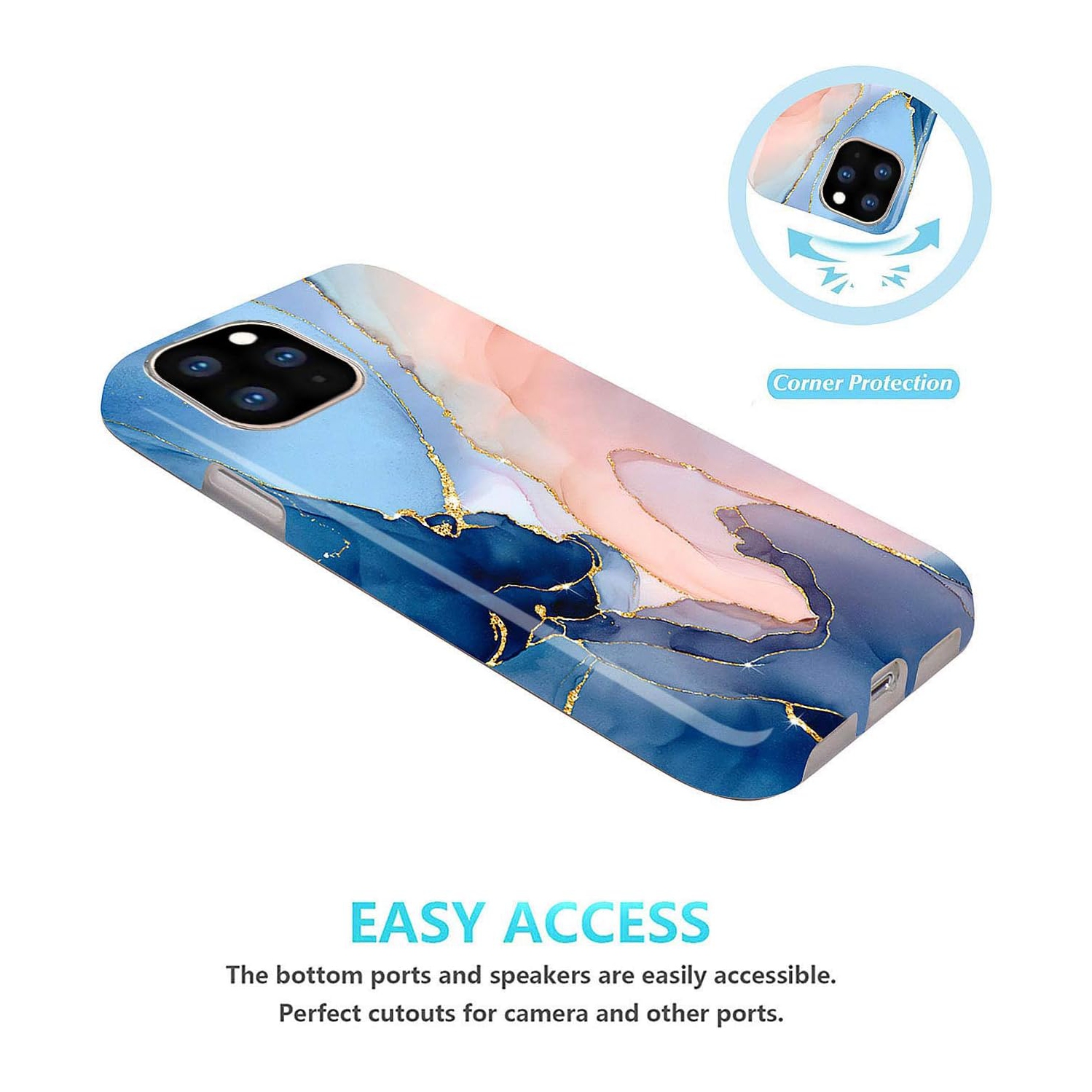 iPhone 11 Pro Case Gold Glitter Sparkle Marble Design Clear Bumper TPU Soft Rubber Silicone Cover Phone Case