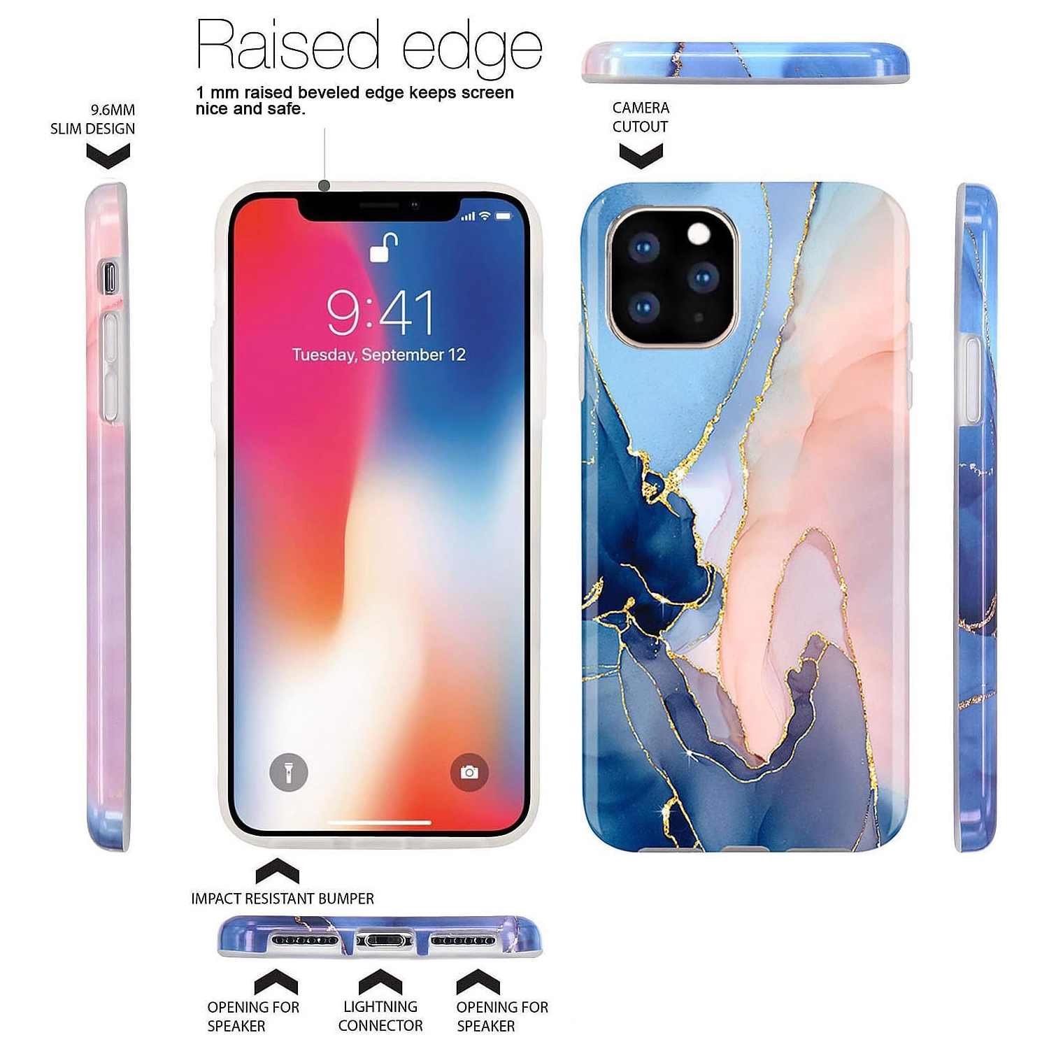 iPhone 11 Pro Case Gold Glitter Sparkle Marble Design Clear Bumper TPU Soft Rubber Silicone Cover Phone Case