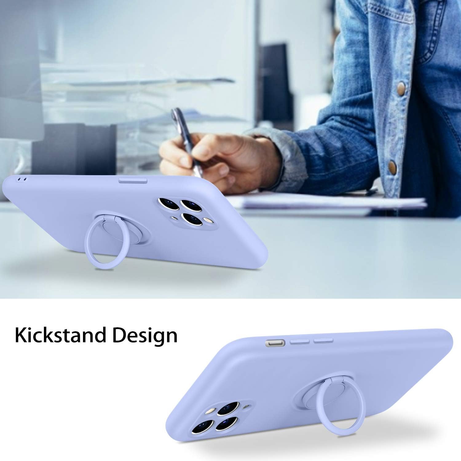 iPhone 11 Pro Case, Liquid Silicone|Ring Kickstand|Car Mount Function|Shock Absorption Full Body Protective Case