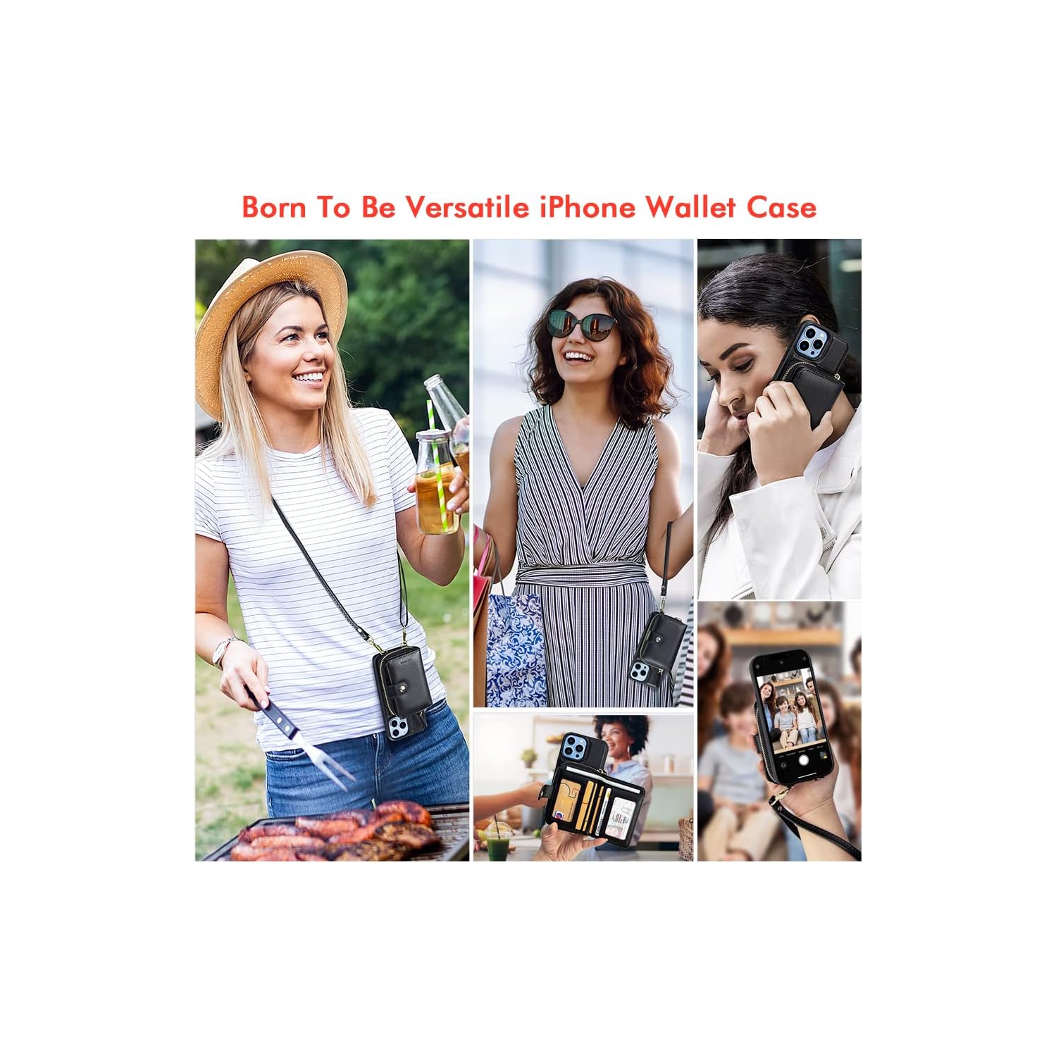 Designed for iPhone 13 Pro Max Case Wallet with RFID Blocking Card Holder, Magnetic Detachable Lanyard Strap