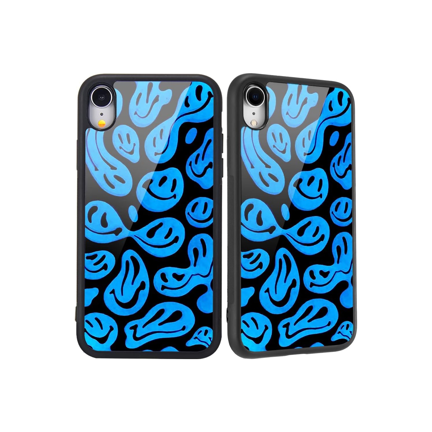 for iPhone XR Case Blue Funny Face, Hard Back Case with Soft TPU Bumper for Girls Children Women Protective