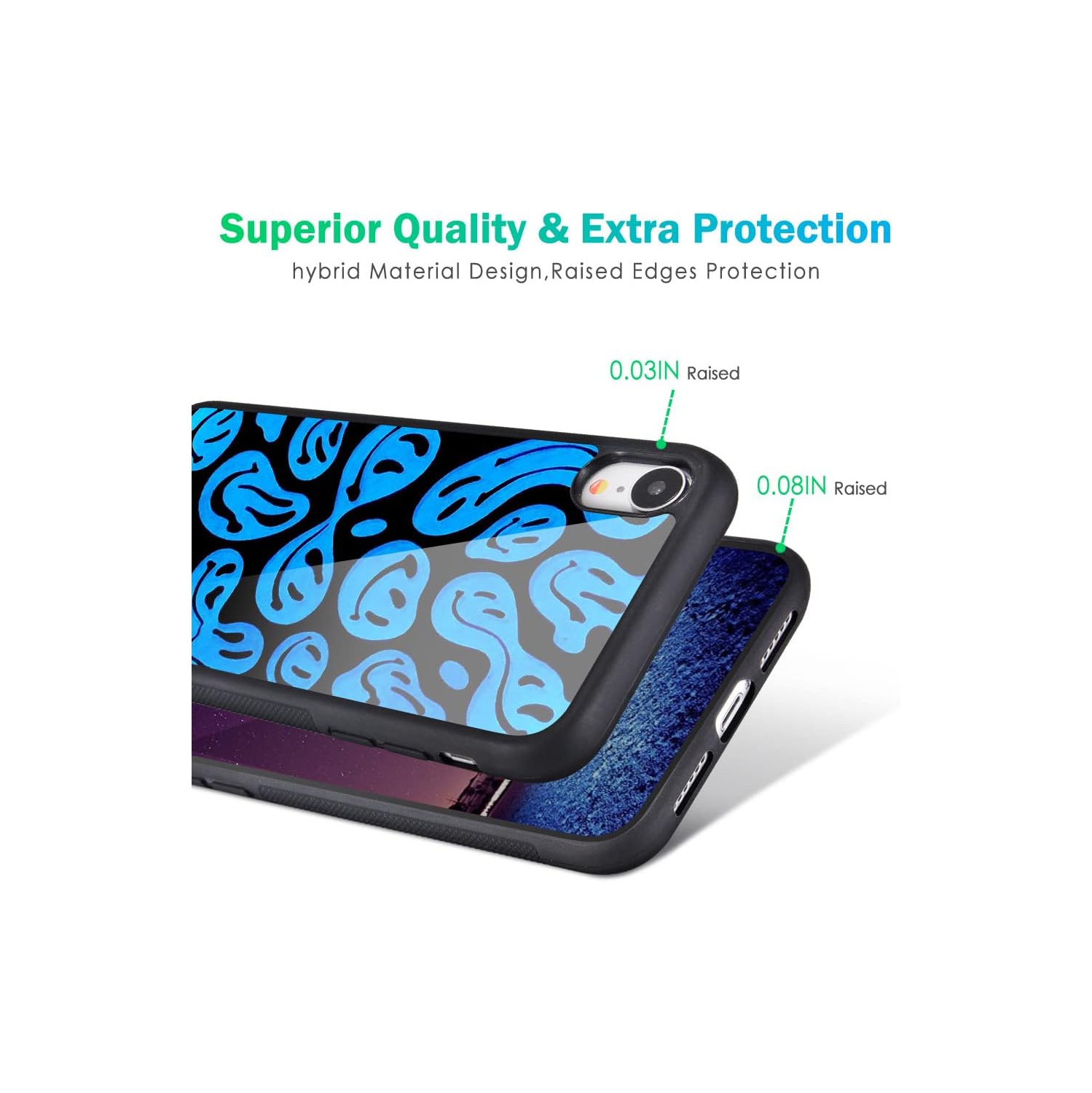 for iPhone XR Case Blue Funny Face, Hard Back Case with Soft TPU Bumper for Girls Children Women Protective