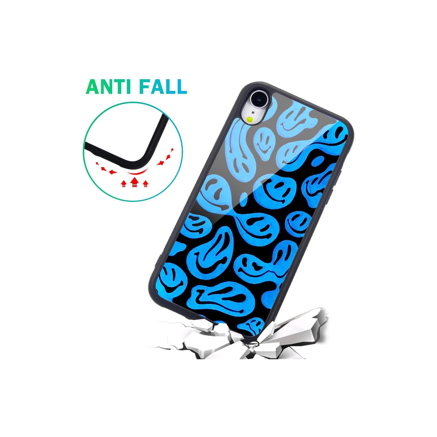 for iPhone XR Case Blue Funny Face, Hard Back Case with Soft TPU Bumper for Girls Children Women Protective