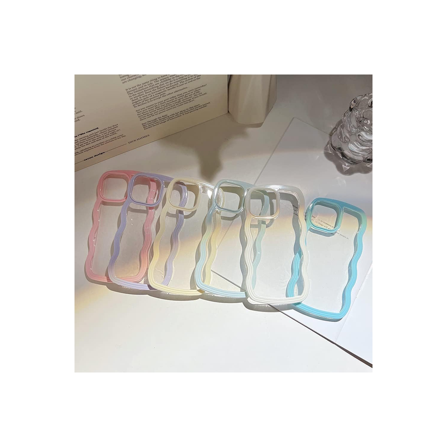 Compatible with iPhone XR Case, Cute Curly Wave Frame Clear Case for Girls Women, Transparent Soft Silicone TPU