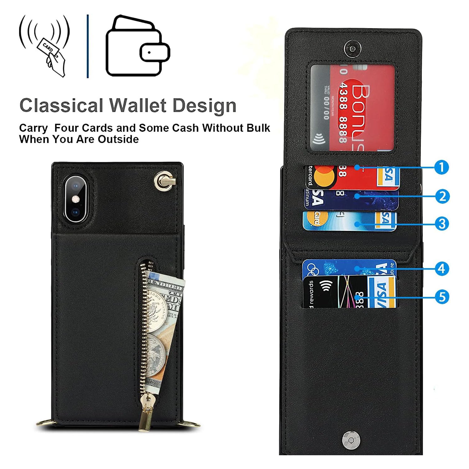 Crossbody Phone Case for iPhone Xs Max Case with Card Holder for Women,iPhone Xs Max Case Wallet with Strap