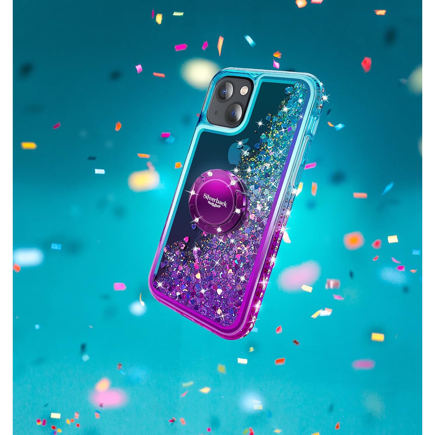 for iPhone 13 Mini Case with Ring Stand, Women Girls Bling Holographic Sparkle Glitter Cute Cover, Diamond