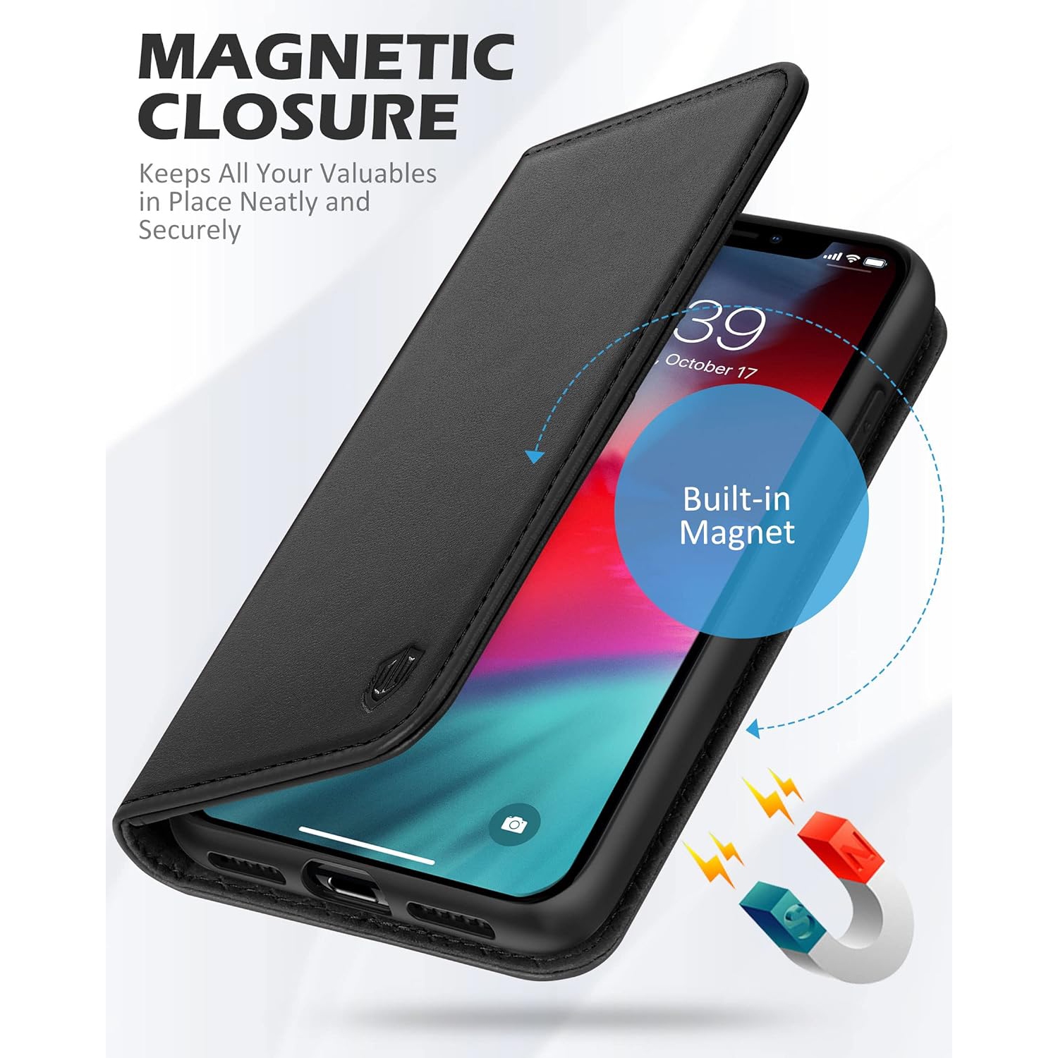 iPhone XR Case, Genuine Leather iPhone XR Wallet Case with RFID Blocking Protective Card Slots Full Protection