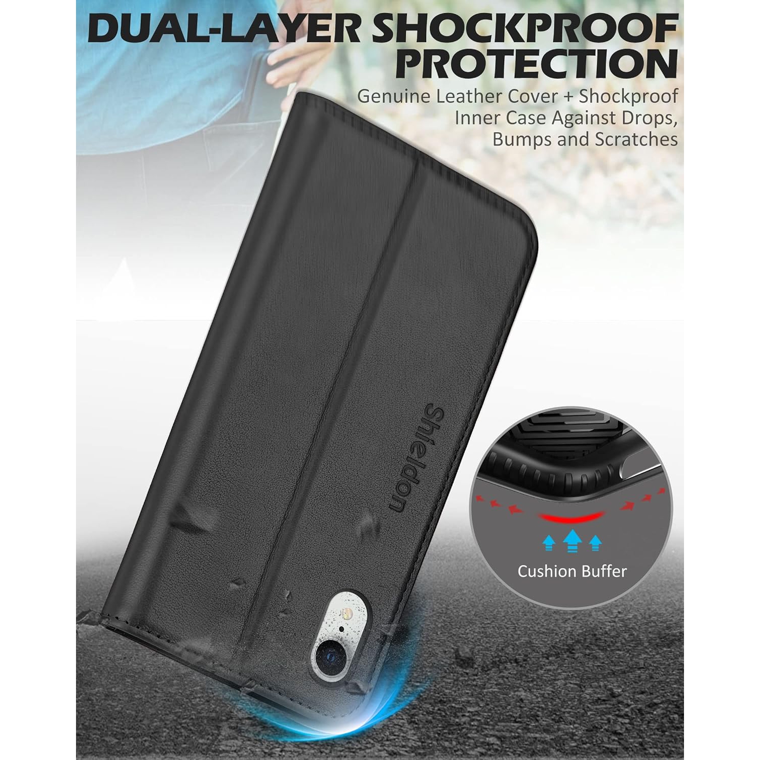 iPhone XR Case, Genuine Leather iPhone XR Wallet Case with RFID Blocking Protective Card Slots Full Protection