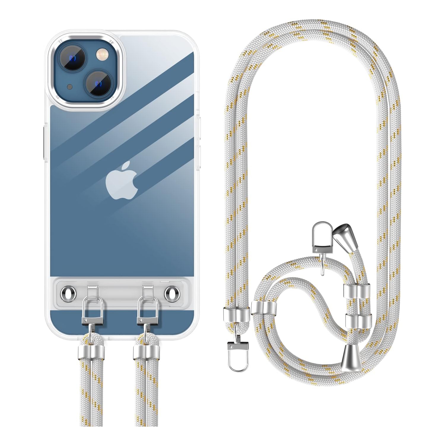 【韓国 BLUE PERCENT】Angel Silver iPhone case + Strap set for iPhone 14 Plus 6.7 inch Phone Case with Detachable Strap