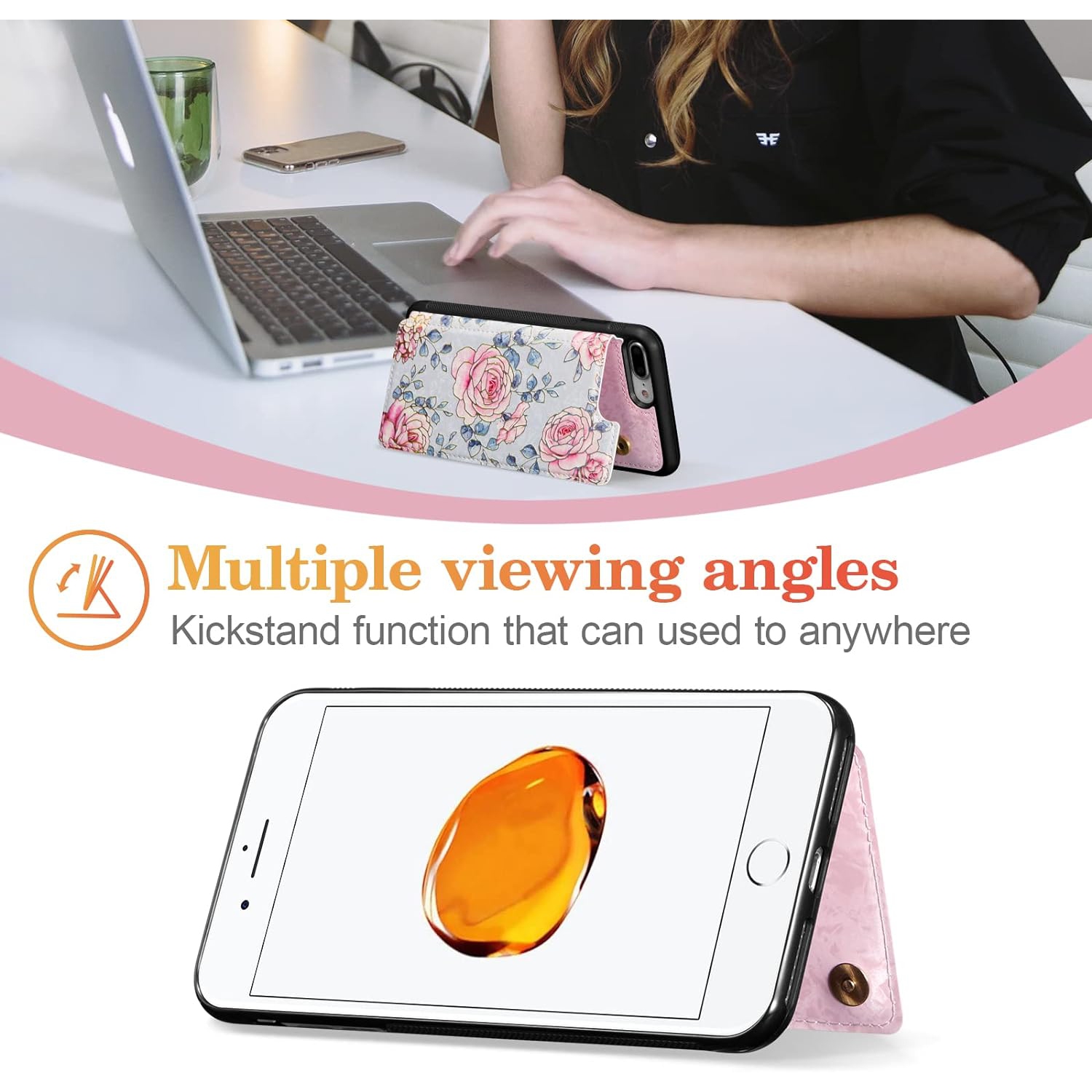 Étui portefeuille pour iPhone 7 plus/iPhone 8 plus avec porte-cartes, béquille en cuir de polyuréthane avec blocage RFID double