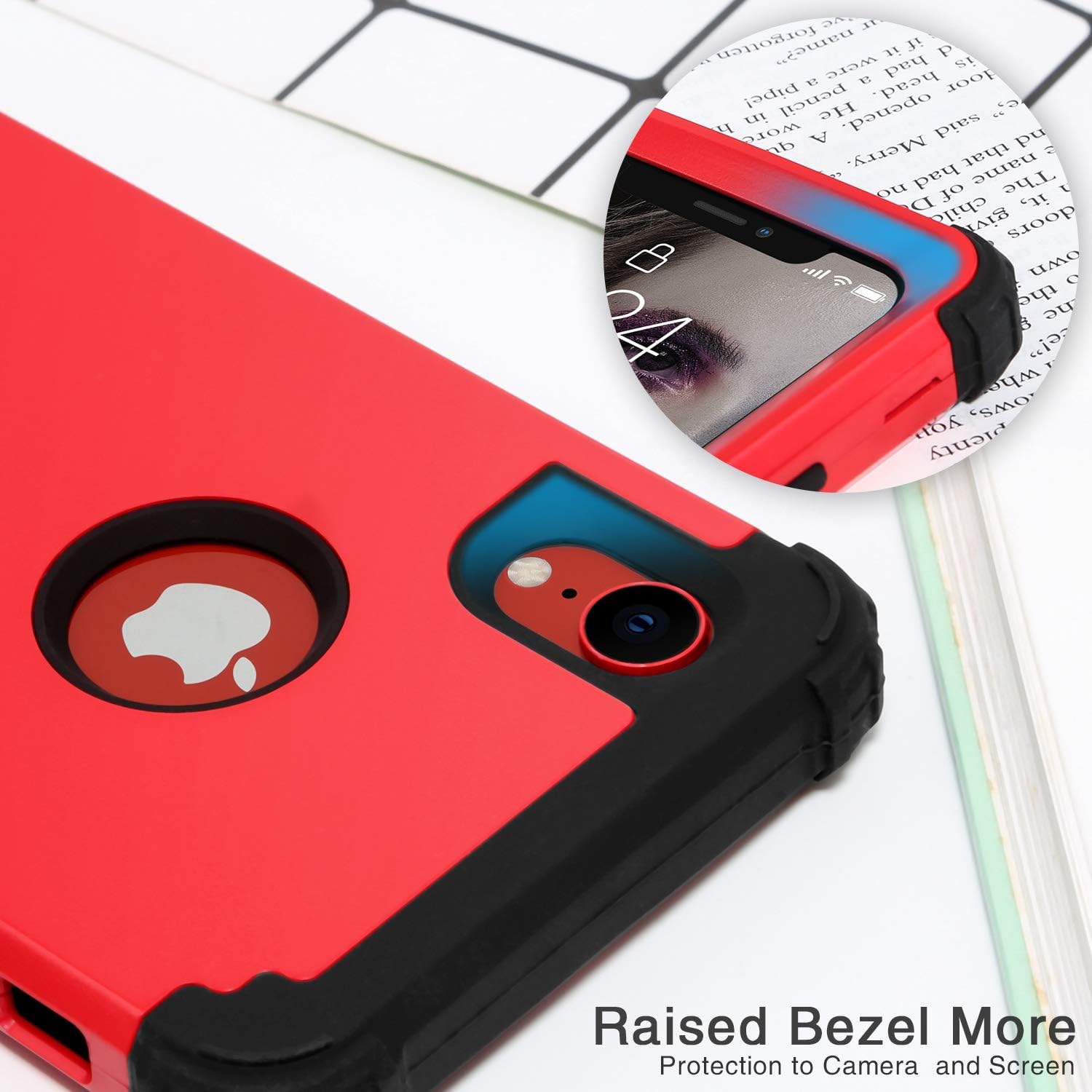 iPhone XR Case, iPhone XR Case with Tempered Glass Screen Protector, 3 in 1 Shockproof Slim Hybrid Heavy Duty