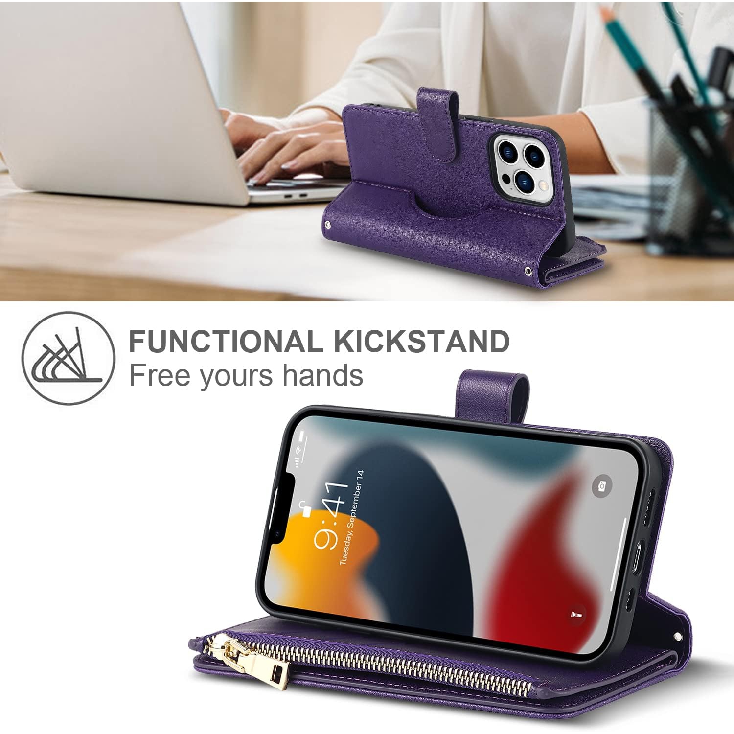 etui iPhone 12 Case Wallet Magsafe Compatible,iPhone 12 pro Phone case with Card Holder,Magnetic Zipper Wallet