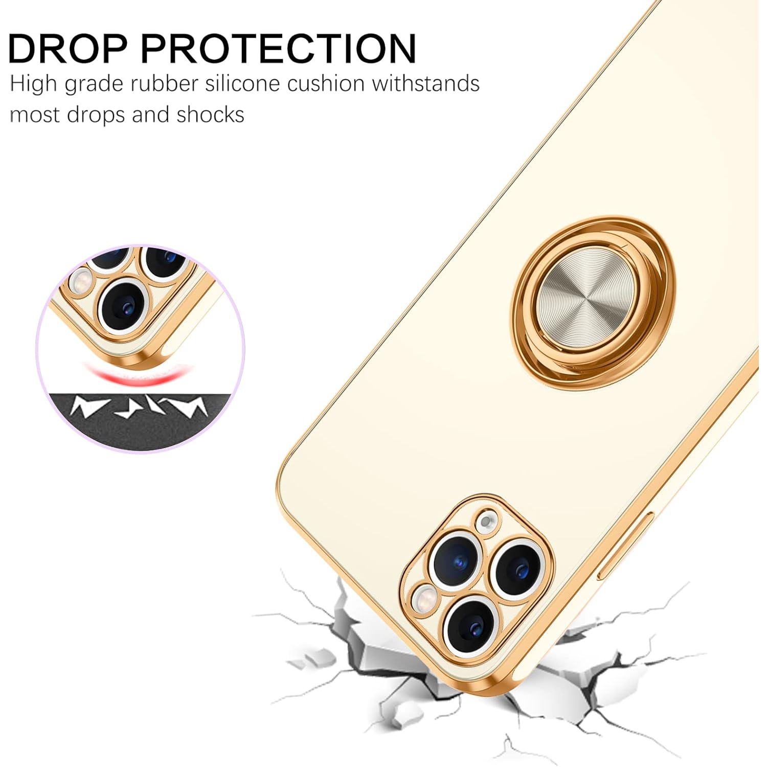 iPhone 11 Pro Max Case, Ring Holder Edge Plating Rotation Kickstand Soft Silicone TPU Bumper Women Girls Slim