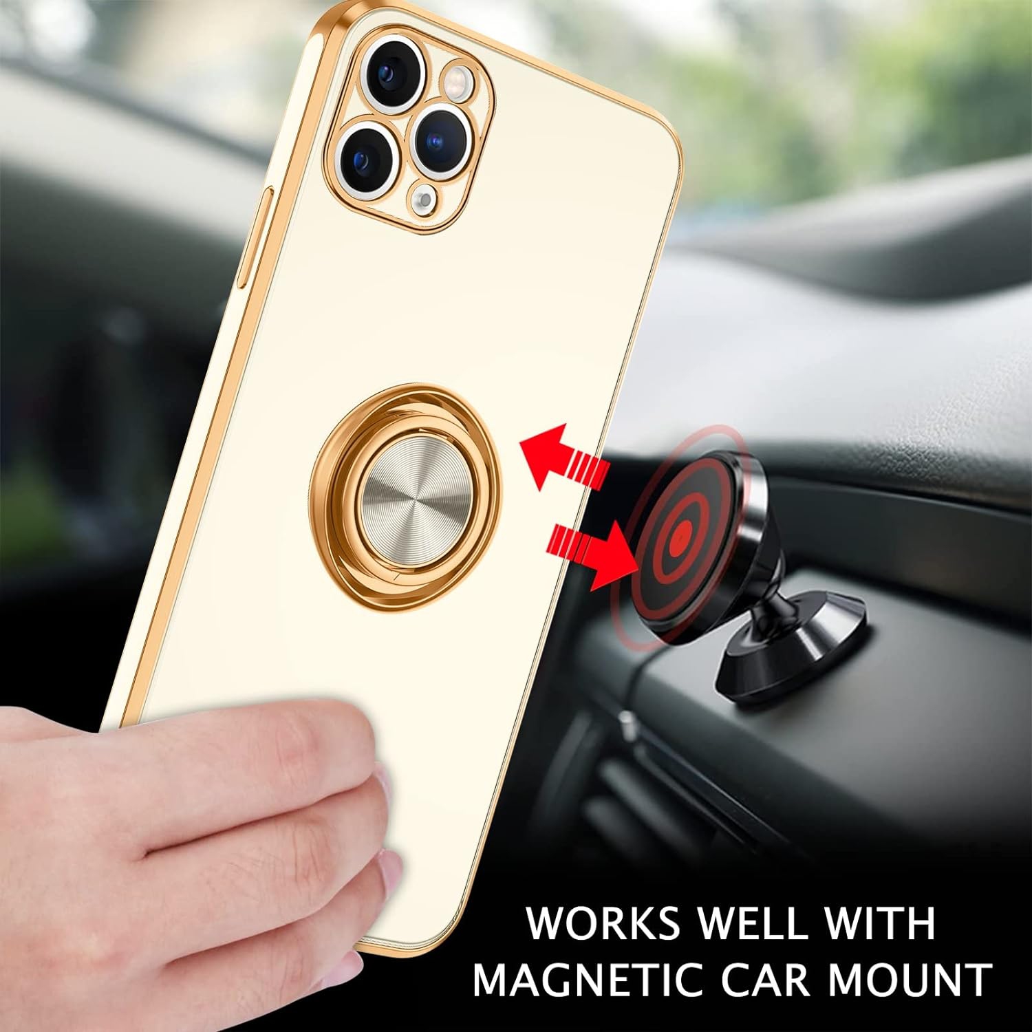 iPhone 11 Pro Max Case, Ring Holder Edge Plating Rotation Kickstand Soft Silicone TPU Bumper Women Girls Slim