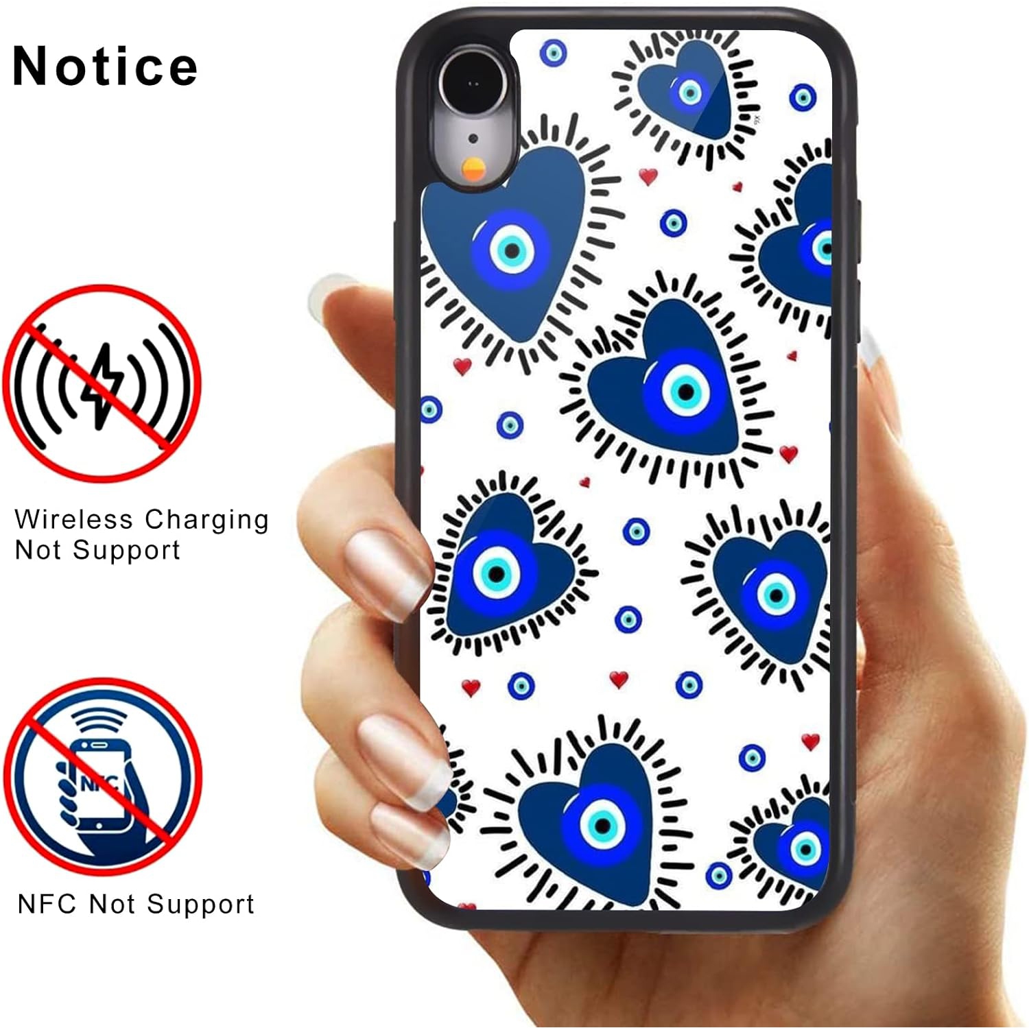 Pour iPhone 13 Mini Girls Love Heart Case Evil Eyes Print Soft TPU rigide anti-rayures