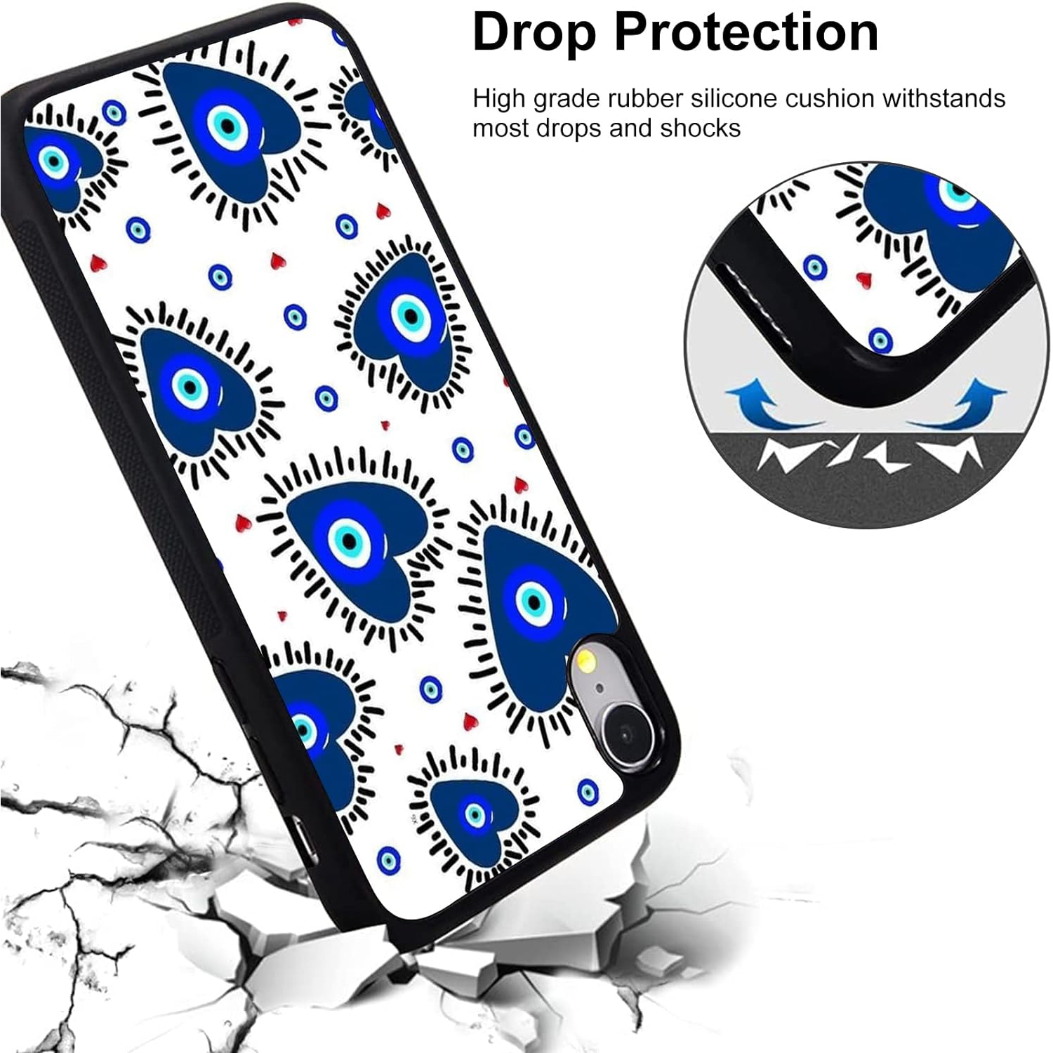 Pour iPhone 13 Mini Girls Love Heart Case Evil Eyes Print Soft TPU rigide anti-rayures