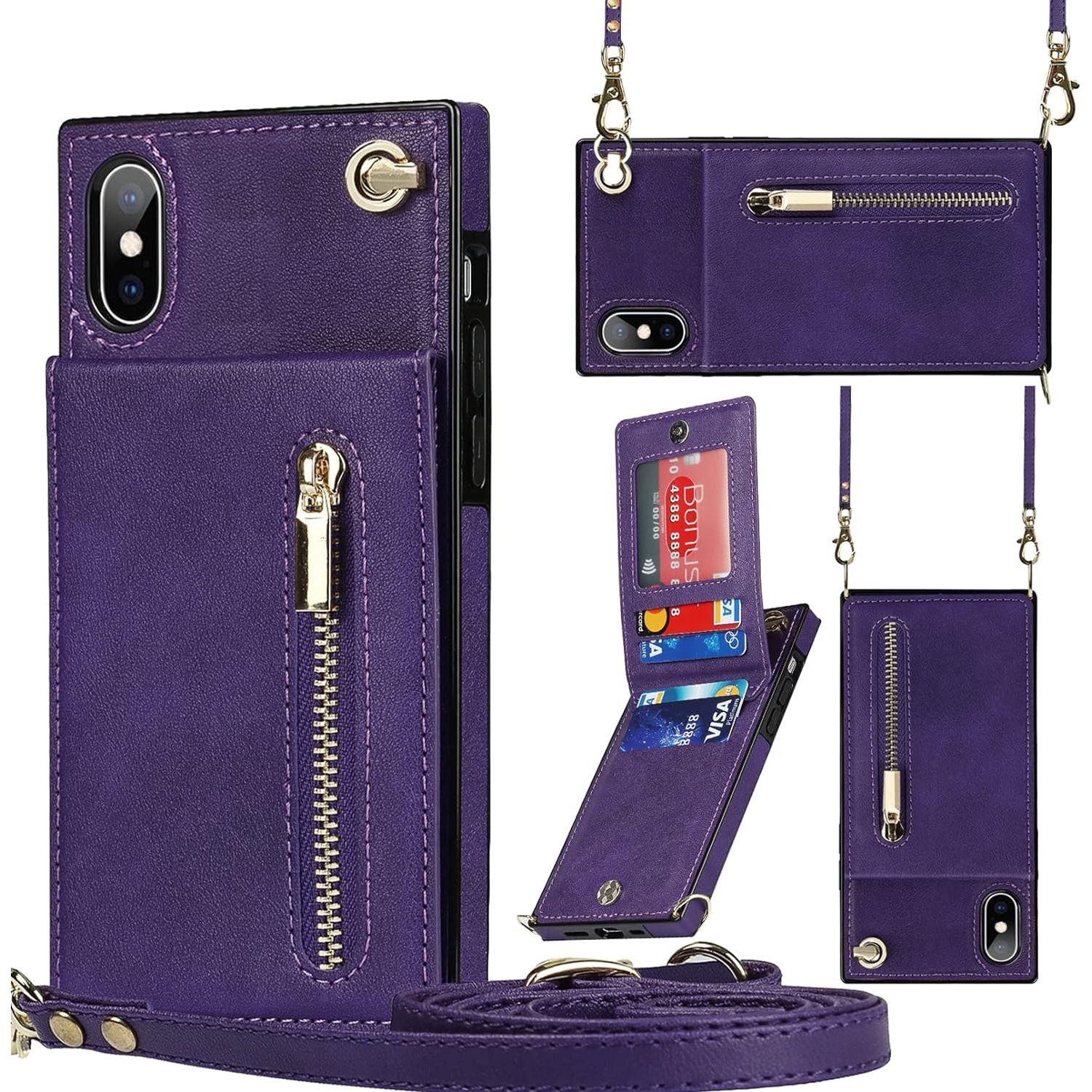 Crossbody Phone Case for iPhone Xs/X Case with Card Holder for Women,iPhone Xs Case Wallet with Strap Lanyard