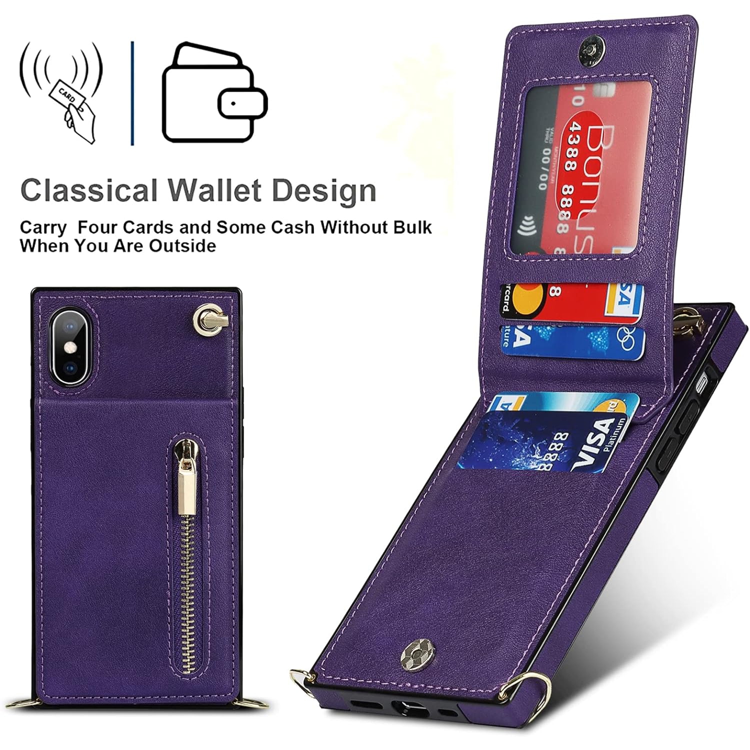 Crossbody Phone Case for iPhone Xs/X Case with Card Holder for Women,iPhone Xs Case Wallet with Strap Lanyard