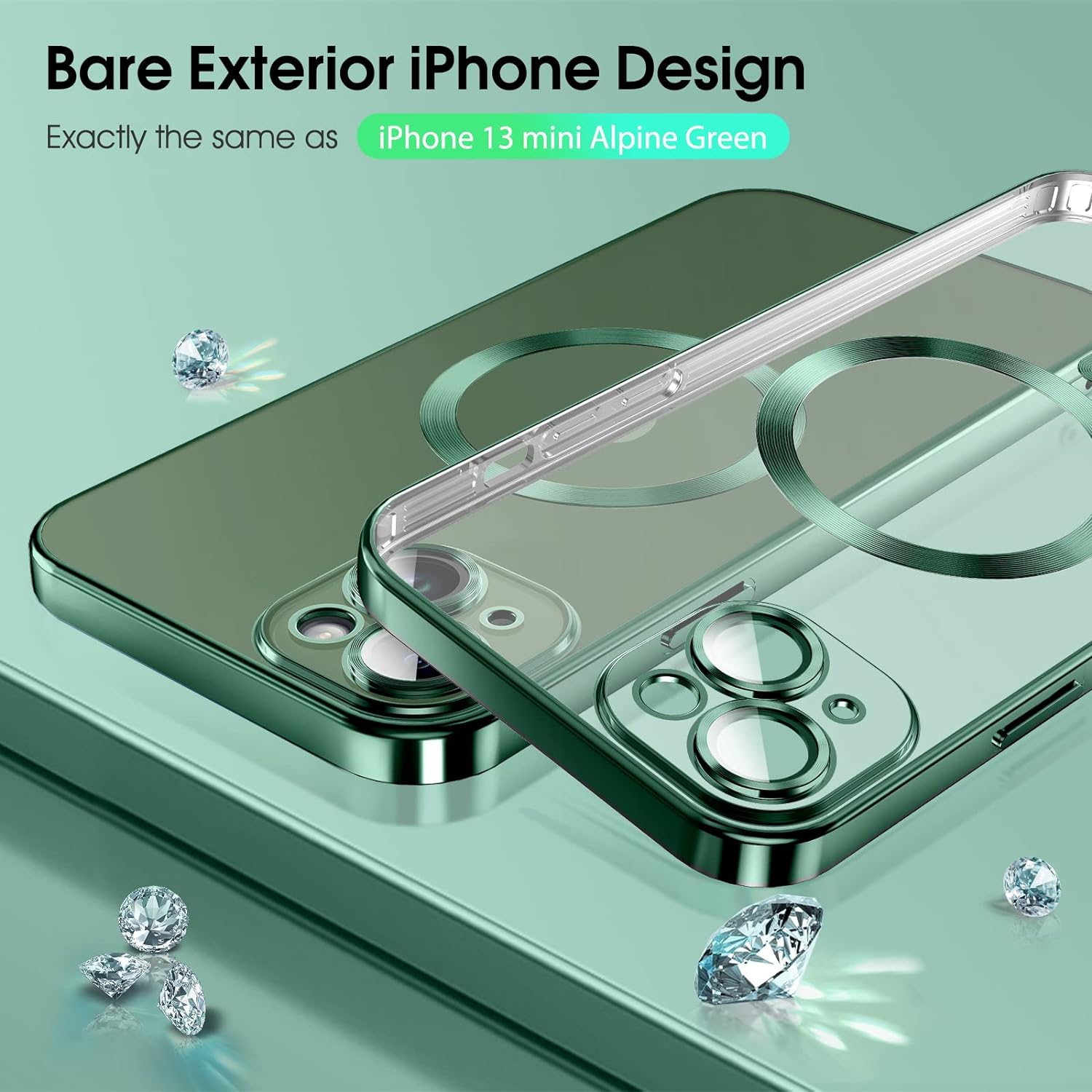Magnetic Clear for iPhone 13 Mini Case with MagSafe [Integrated Camera Cover Glass] [Original iPhone Exterior] Silicone