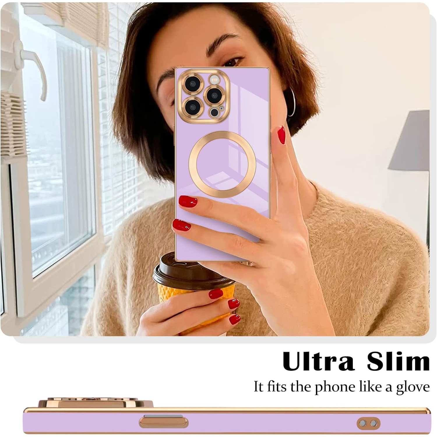for iPhone 14 Pro Max Magnetic Case, Luxury Plating Edge Square Case for Women Men Soft TPU Bumper