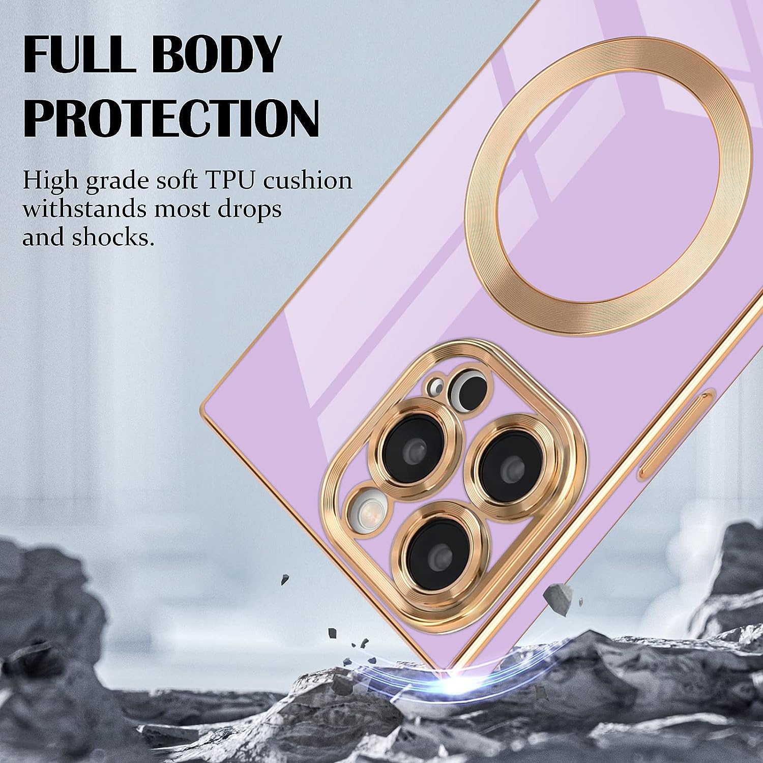for iPhone 14 Pro Max Magnetic Case, Luxury Plating Edge Square Case for Women Men Soft TPU Bumper
