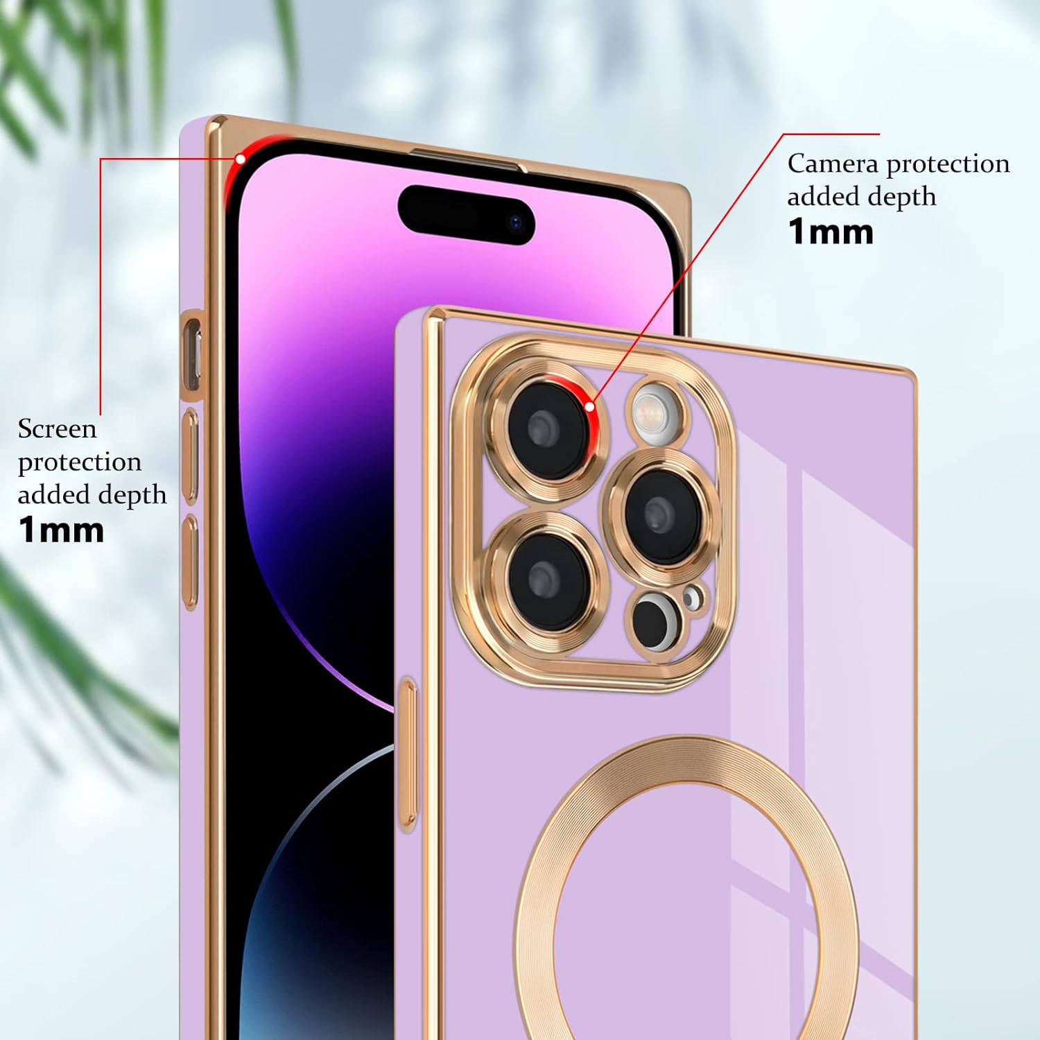 for iPhone 14 Pro Max Magnetic Case, Luxury Plating Edge Square Case for Women Men Soft TPU Bumper