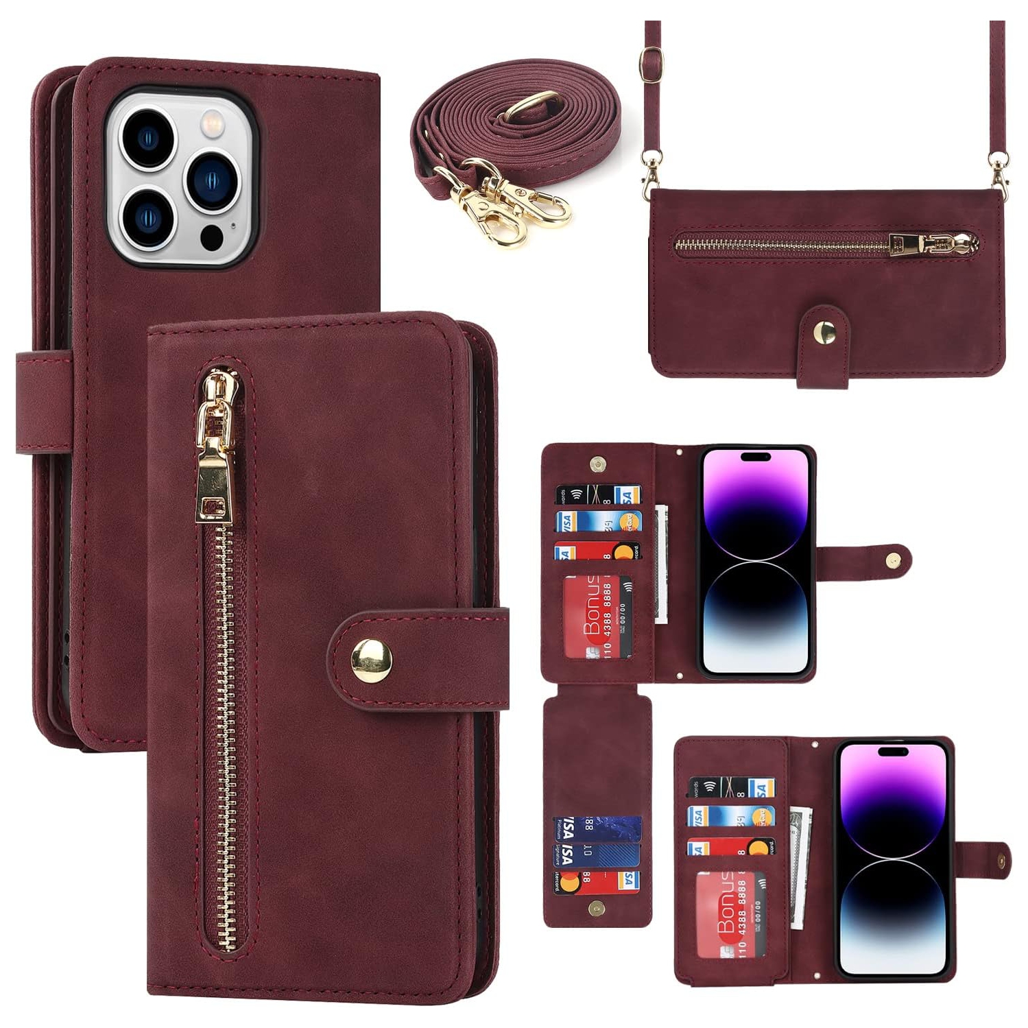 etui iPhone 14 Pro Case Wallet with Card Holder,iPhone 14 Pro Phone case for Women,Flip Crossbody Zipper Wallet