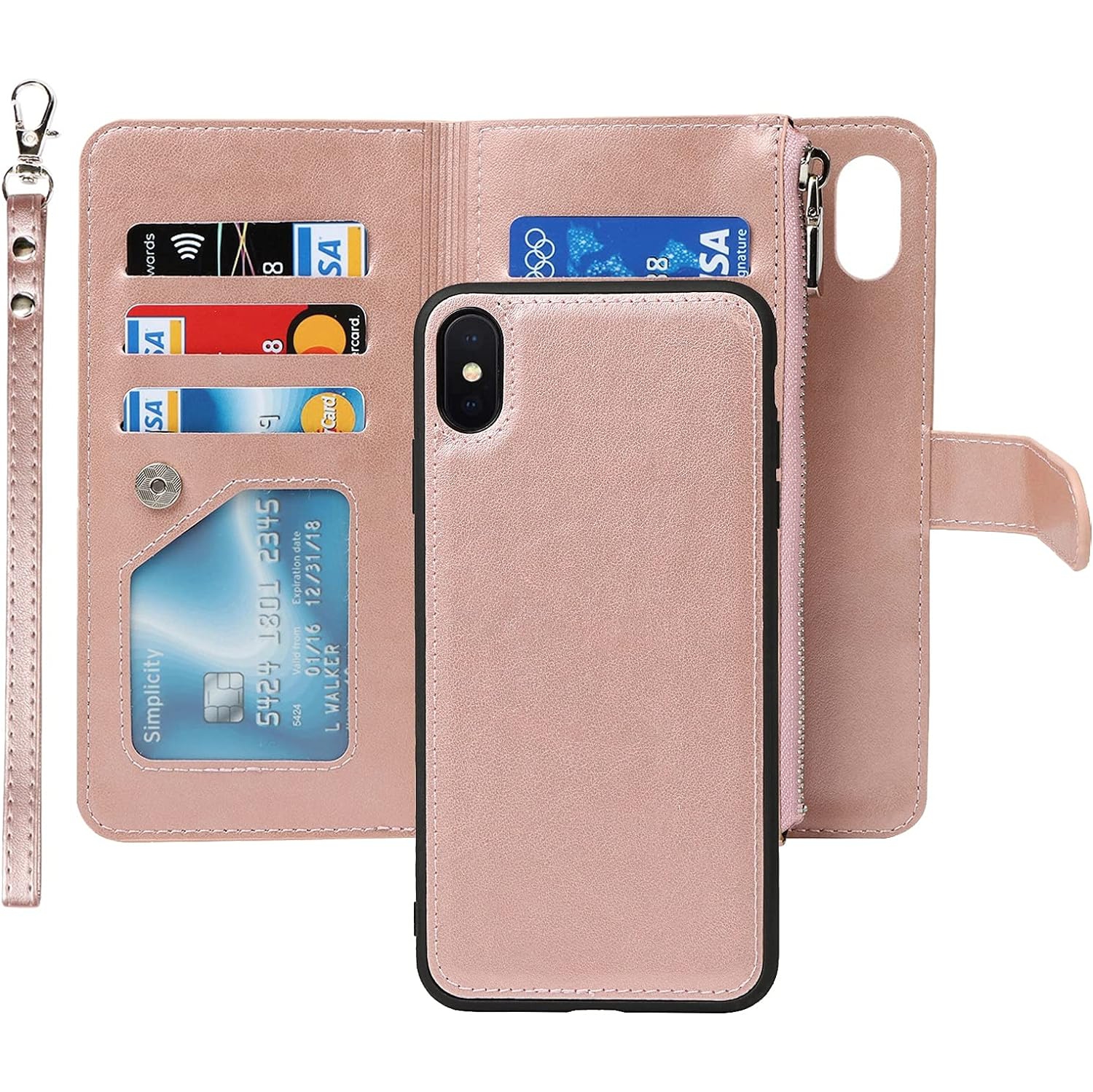 iPhone Xs Max Wallet Case with Card Holder, 2 in 1 PU Leather Case with Magnetic Clasp Zipper Pocket