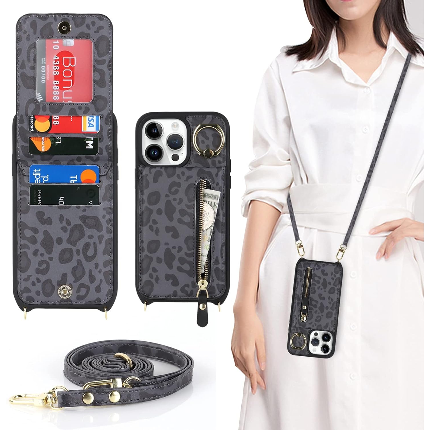 iPhone 13 Pro Case for Women with Card Holder,iPhone 13 Pro Phone Case Wallet with Strap,Crossbody Lanyard Cases