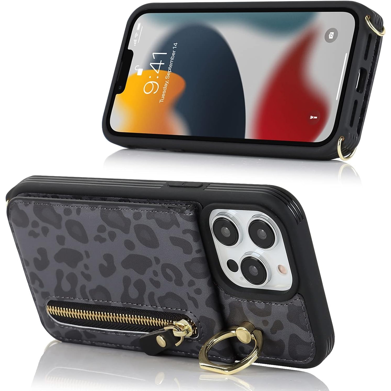 iPhone 13 Pro Case for Women with Card Holder,iPhone 13 Pro Phone Case Wallet with Strap,Crossbody Lanyard Cases