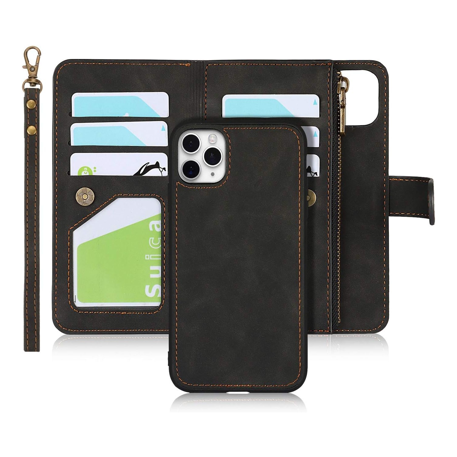 iPhone 11 Pro Wallet Case with Card Holder, 2 in 1 PU Leather Case with Magnetic Clasp Zipper Pocket