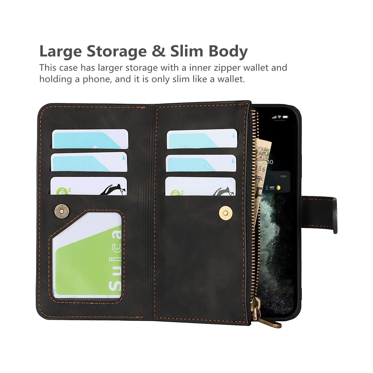 iPhone 11 Pro Wallet Case with Card Holder, 2 in 1 PU Leather Case with Magnetic Clasp Zipper Pocket