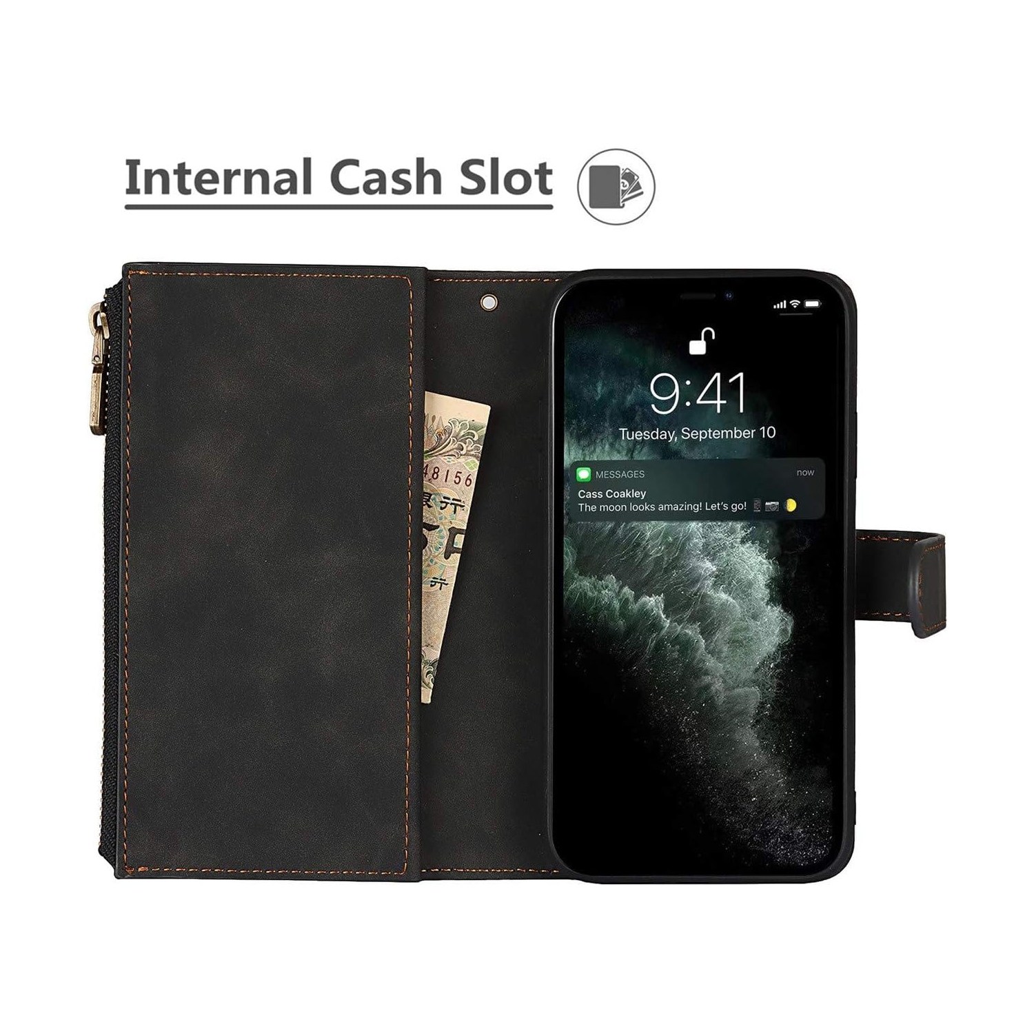 iPhone 11 Pro Wallet Case with Card Holder, 2 in 1 PU Leather Case with Magnetic Clasp Zipper Pocket