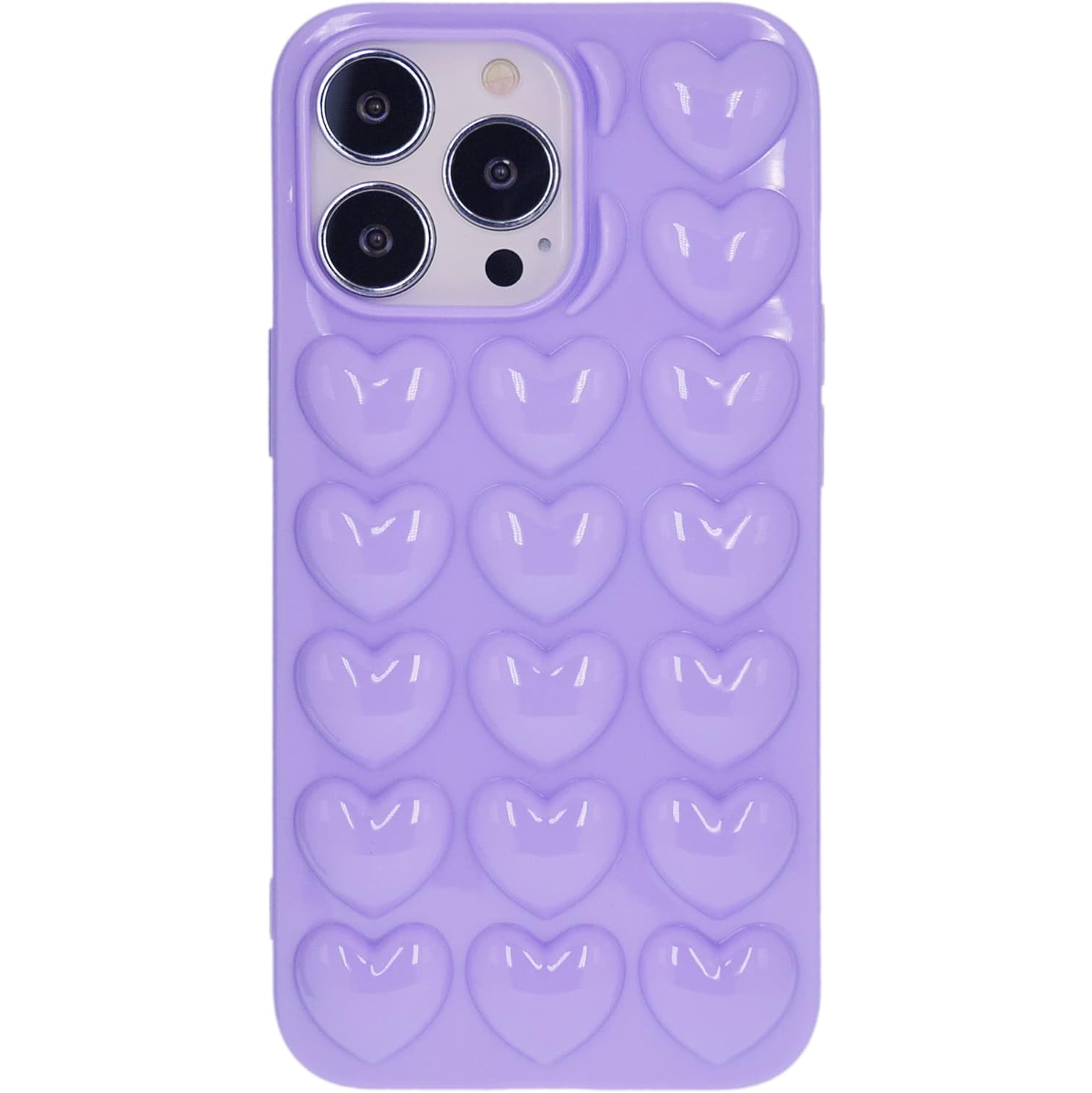 iPhone 13 Case for Women, 3D Pop Bubble Heart Kawaii Gel Cover, Cute Girly for iPhone13 6.1 inch 2021 - Lavender