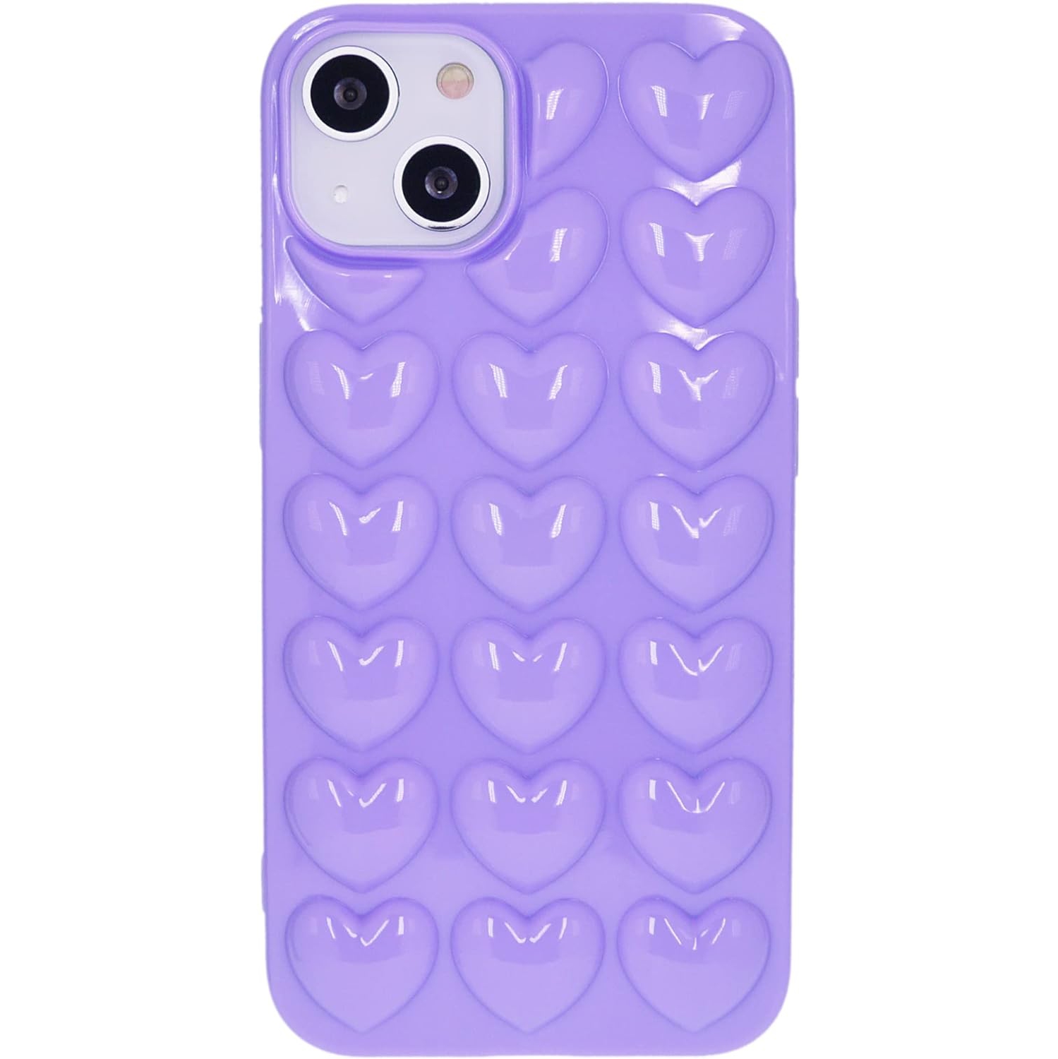iPhone 13 Case for Women, 3D Pop Bubble Heart Kawaii Gel Cover, Cute Girly for iPhone13 6.1 inch 2021 - Lavender