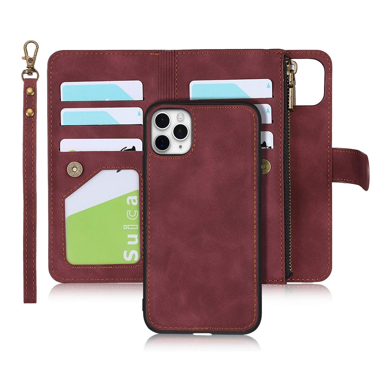 iPhone 11 Pro Wallet Case with Card Holder, 2 in 1 PU Leather Case with Magnetic Clasp Zipper Pocket