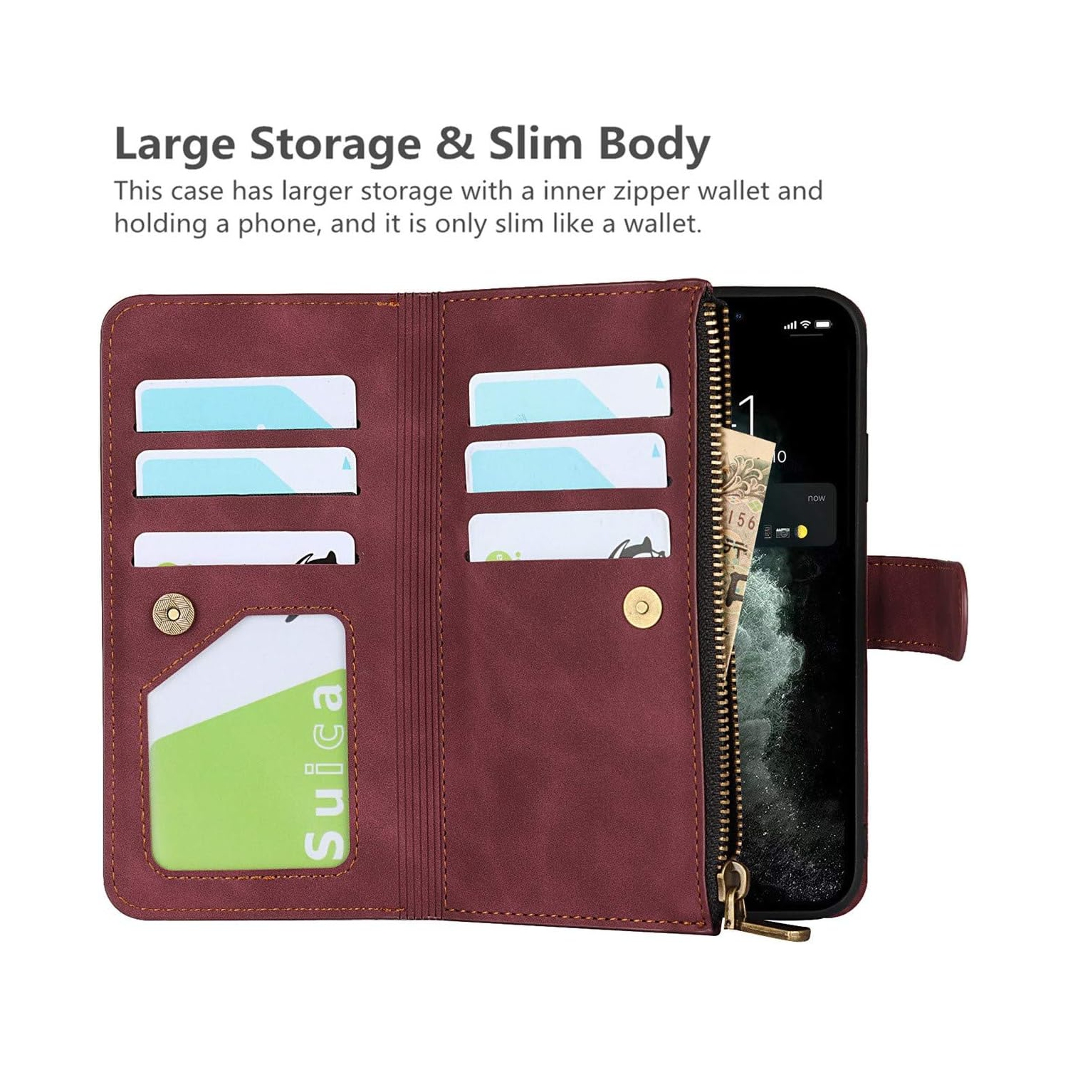 iPhone 11 Pro Wallet Case with Card Holder, 2 in 1 PU Leather Case with Magnetic Clasp Zipper Pocket