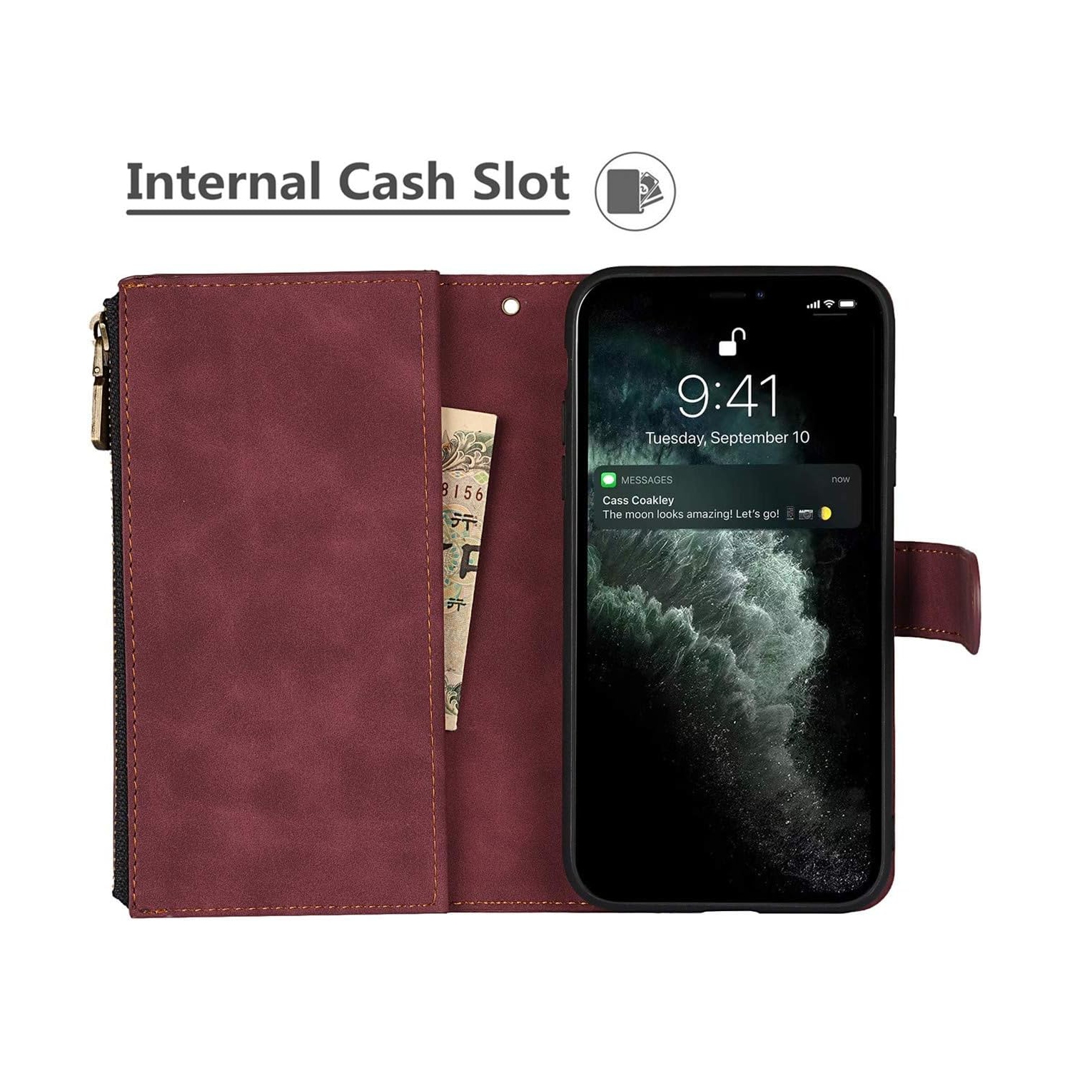 iPhone 11 Pro Wallet Case with Card Holder, 2 in 1 PU Leather Case with Magnetic Clasp Zipper Pocket