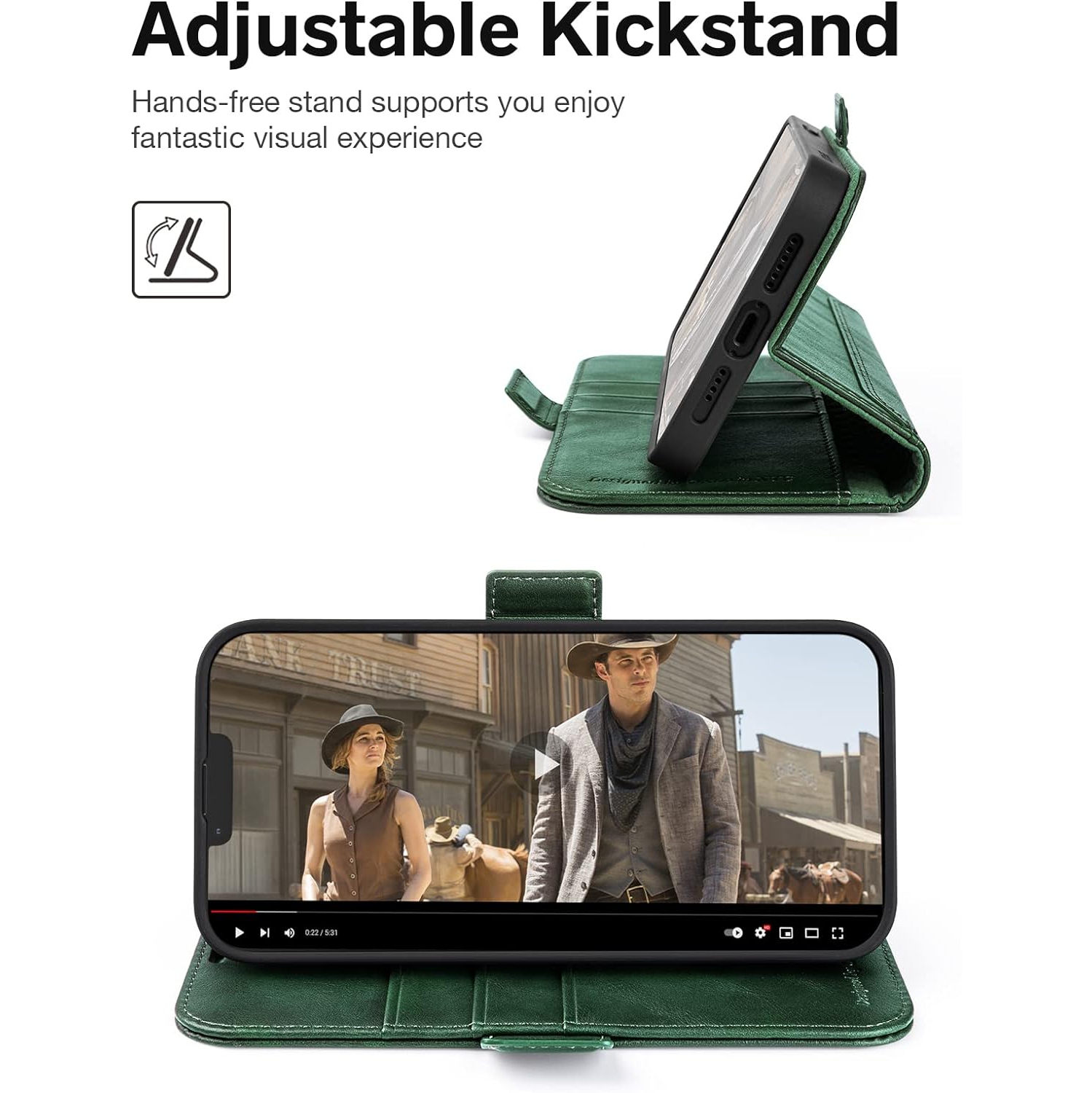 iPhone 14 Case, PU Leather iPhone 14 Case Wallet Retro 【Card Holder】 【Kickstand】 【RFID Blocking】 【TPU Inner