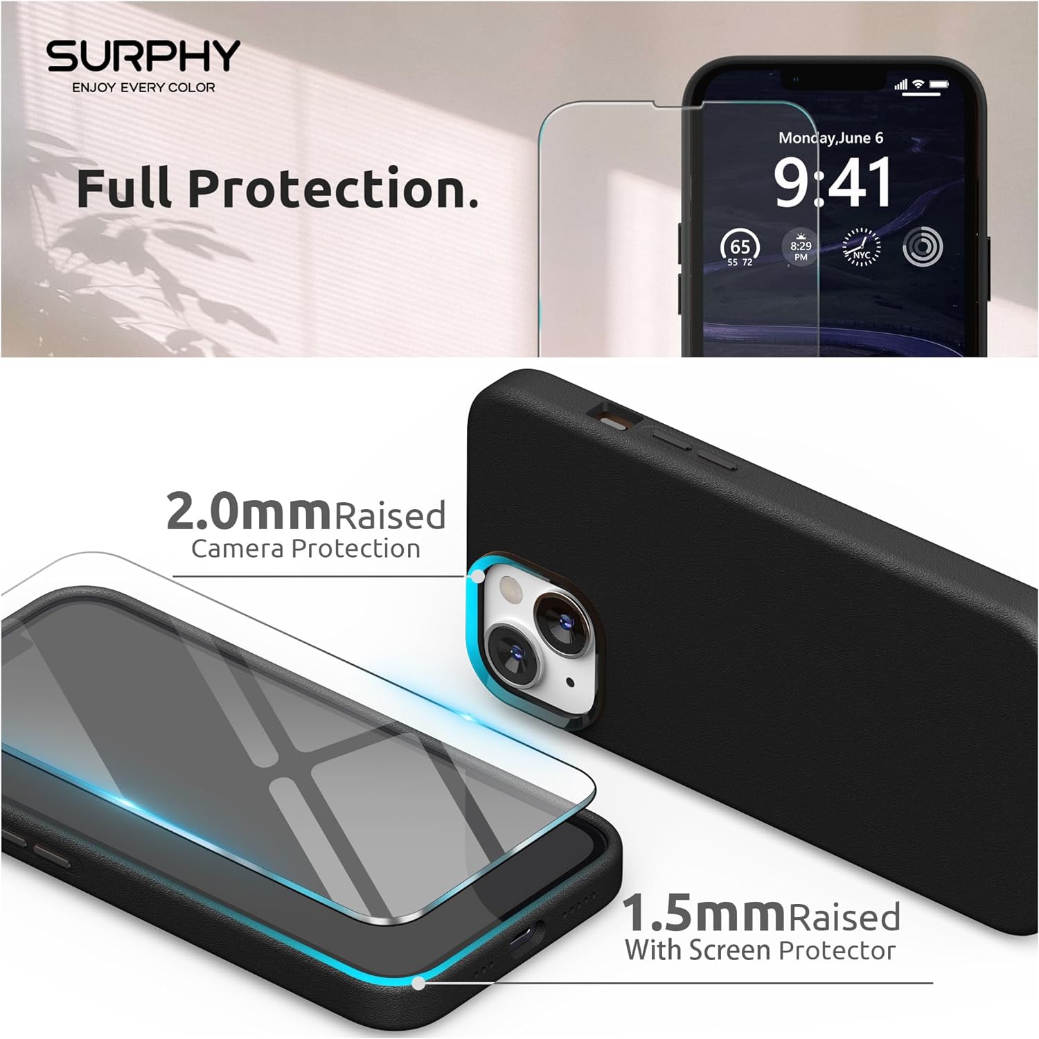 Leather Case Compatible with iPhone 14 Case 6.1 inch, Premium PU Leather Phone Case Cover (with Metallic Buttons