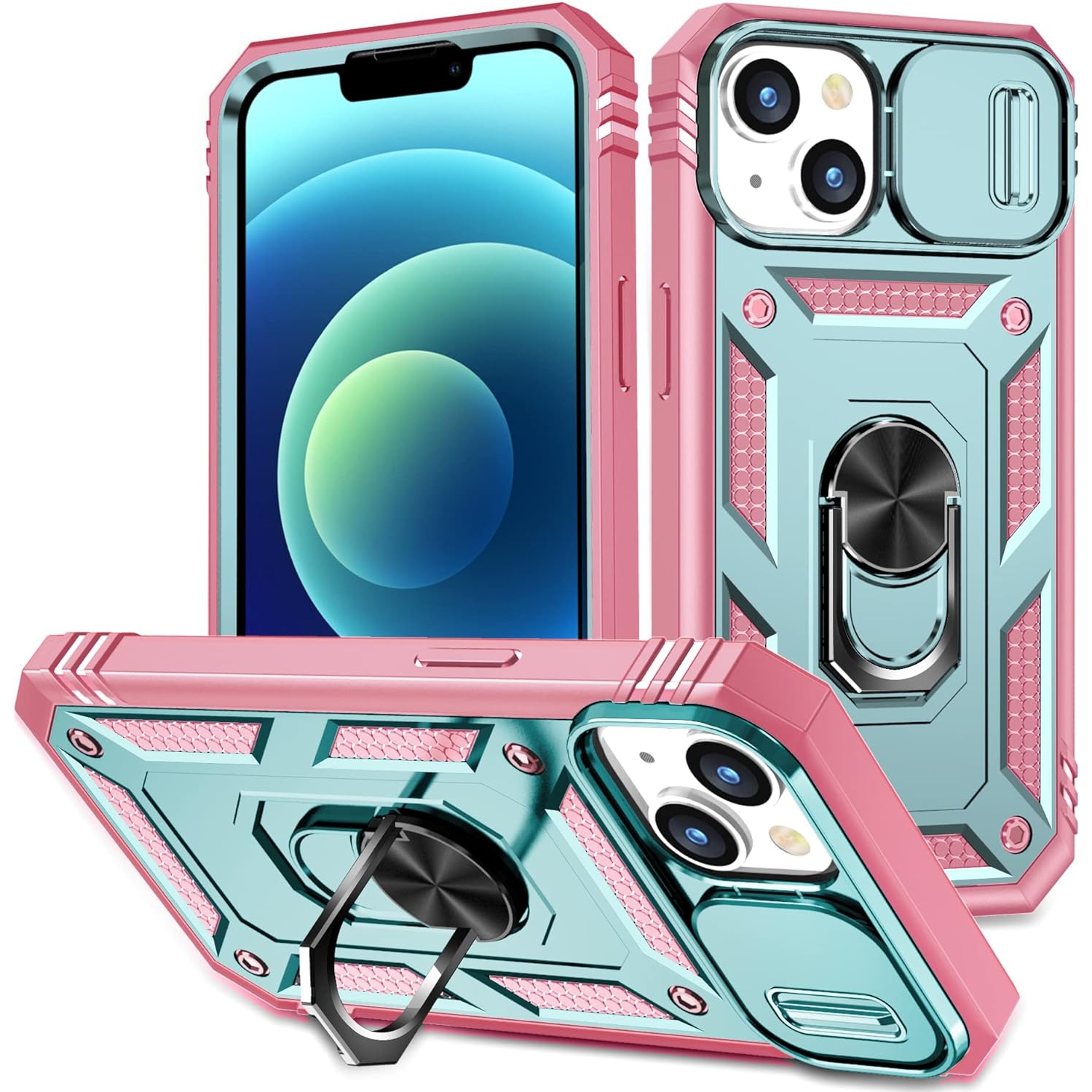 Case for iPhone 14,Silicone Heavy-Duty Tough Rugged Lightweight Shockproof with Bracket Bumper Cover Case