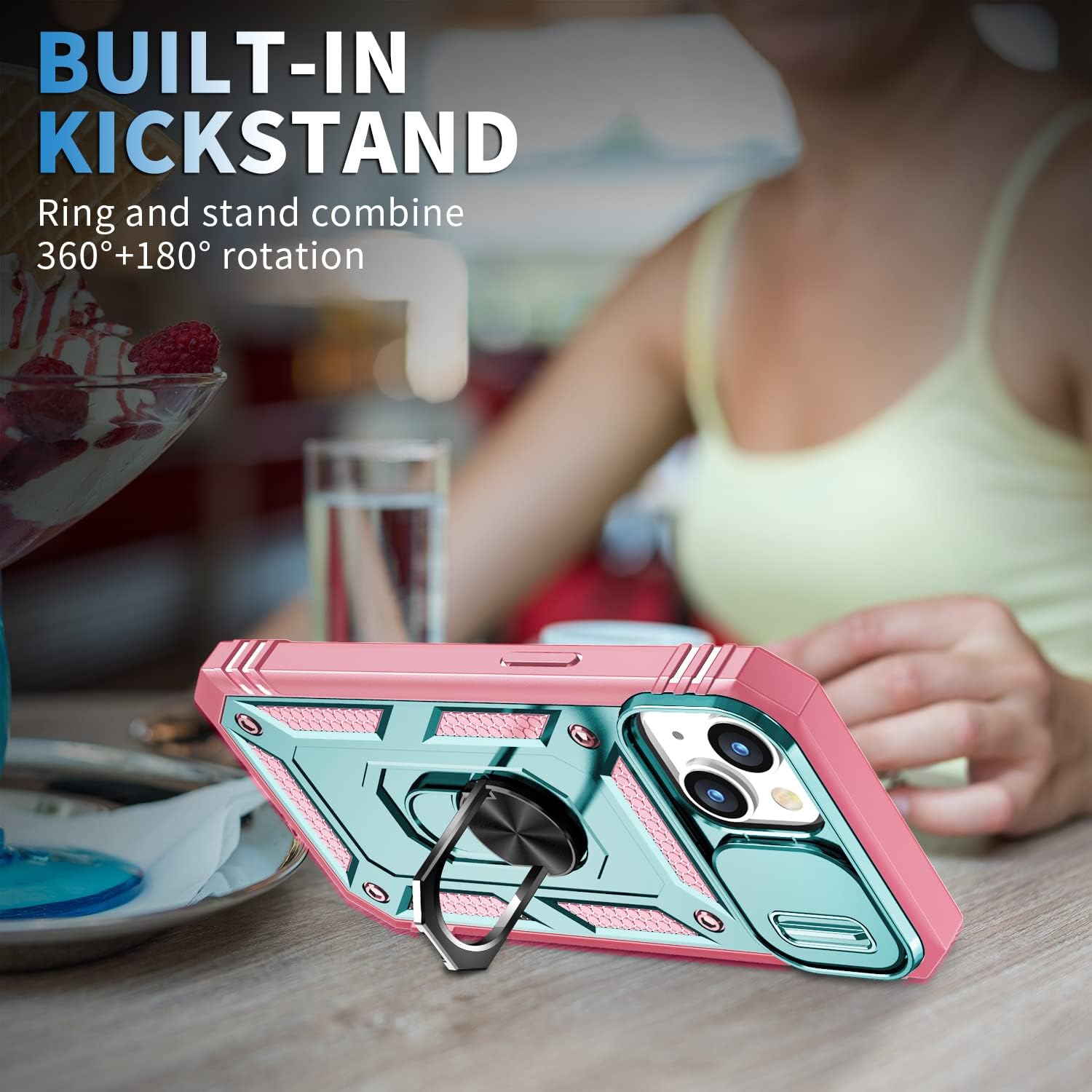 Case for iPhone 14,Silicone Heavy-Duty Tough Rugged Lightweight Shockproof with Bracket Bumper Cover Case