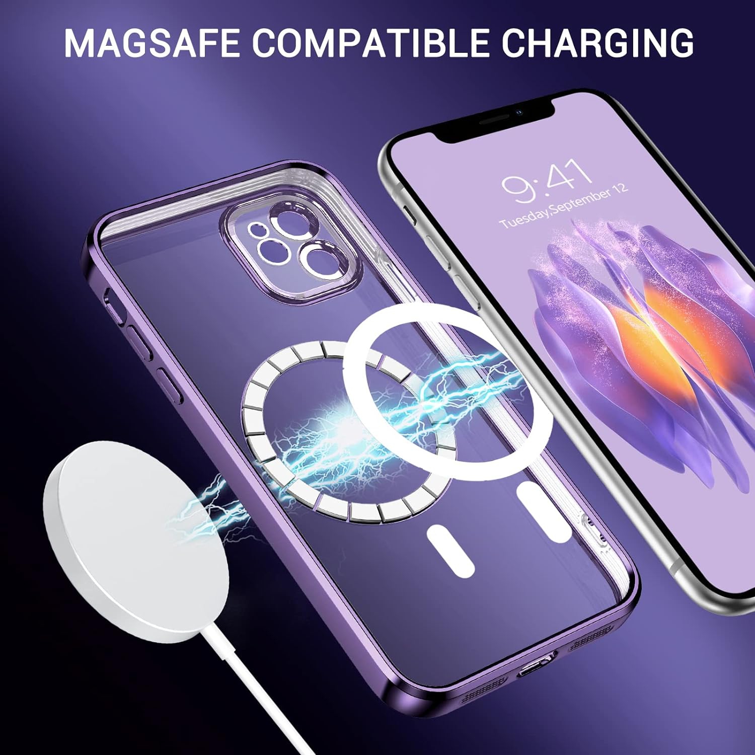 Étui iPhone 11, étui magnétique pour téléphone compatible avec MagSafe Cute Glitter Bling Protection de l'objectif d'appareil photo