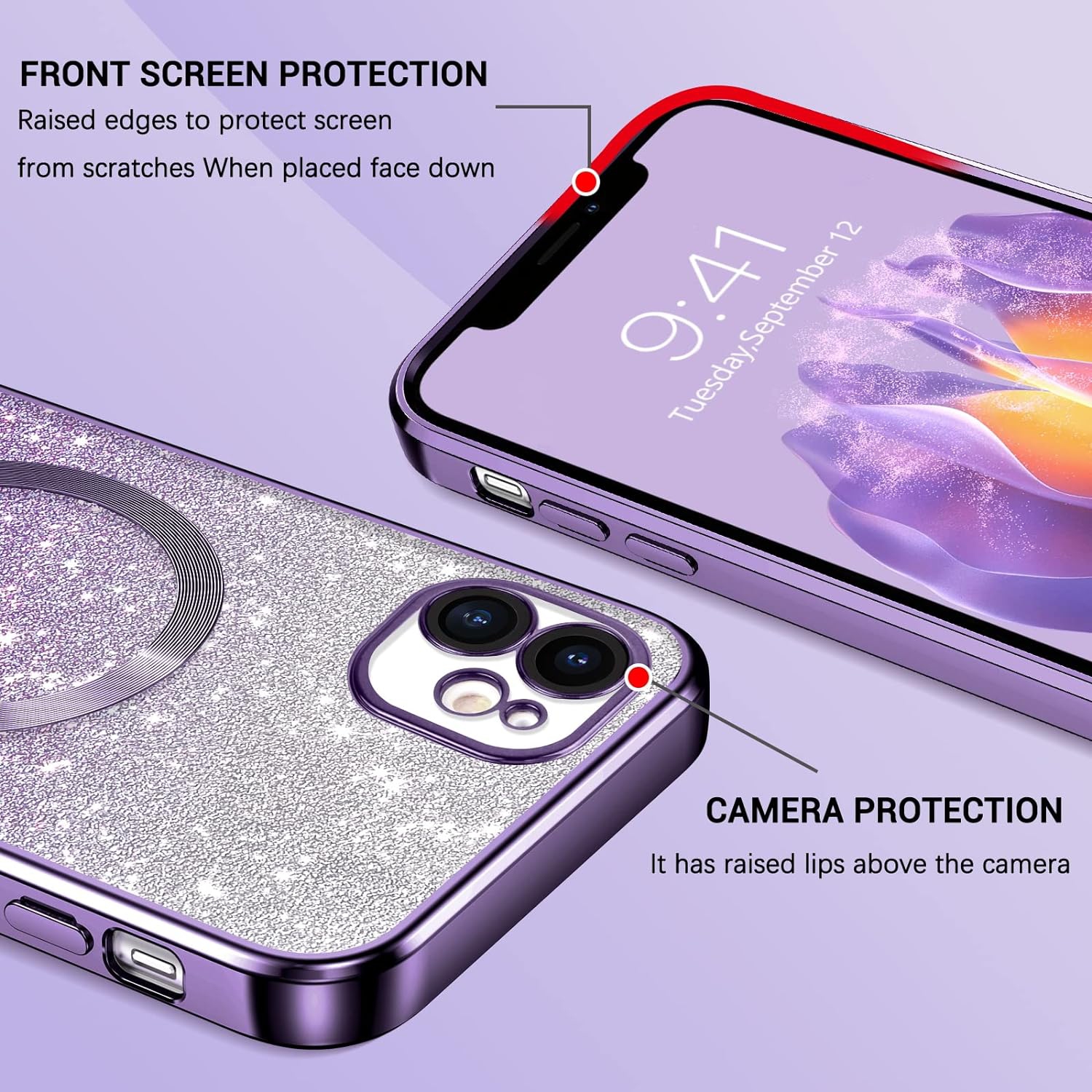 Étui iPhone 11, étui magnétique pour téléphone compatible avec MagSafe Cute Glitter Bling Protection de l'objectif d'appareil photo