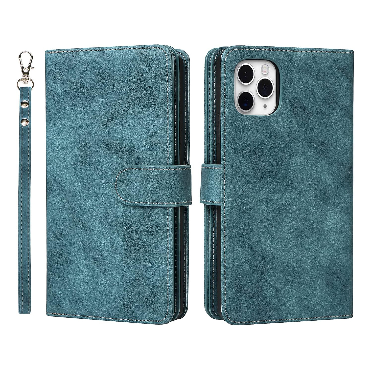 for iPhone 11 Pro Wallet Case with Card Holder and Wrist Strap, PU Leather Kickstand Card Slots Magnetic