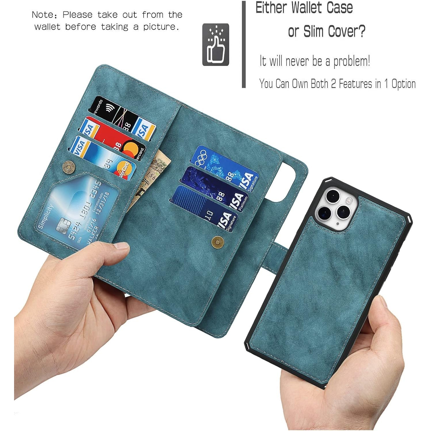 for iPhone 11 Pro Wallet Case with Card Holder and Wrist Strap, PU Leather Kickstand Card Slots Magnetic