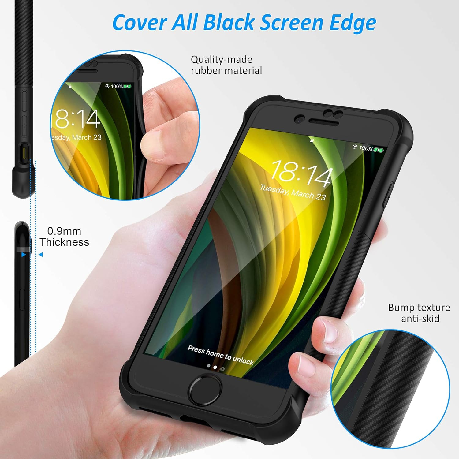 Case Compatible with iPhone 7 and iPhone 8 Case 4.7 inches with 2 Tempered Glass,Shockproof Hard PC Back Soft